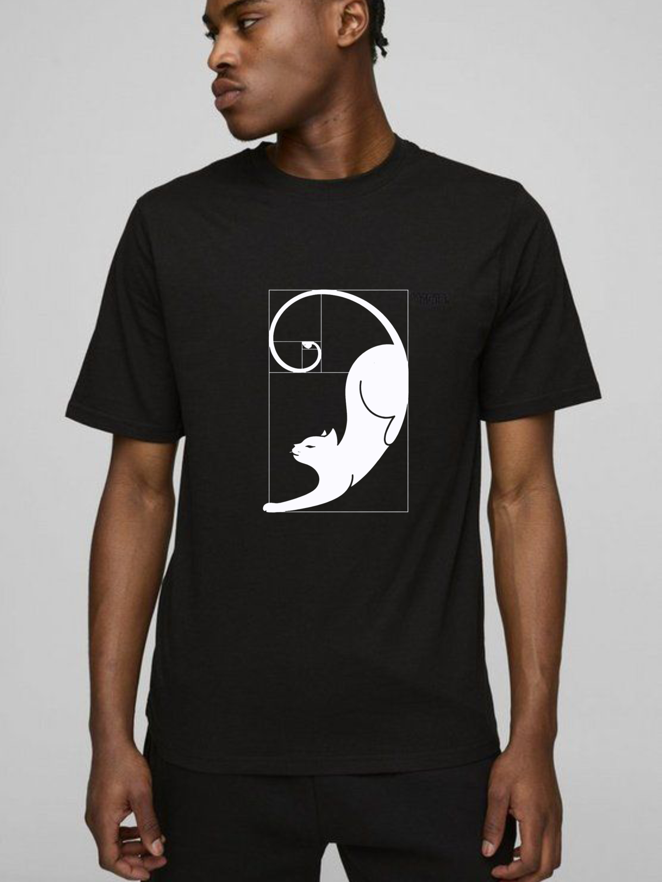 Dorawear™ Cat Fibonacci Spiral Design Pure Cotton Short Sleeve T Shirt-Dorawear