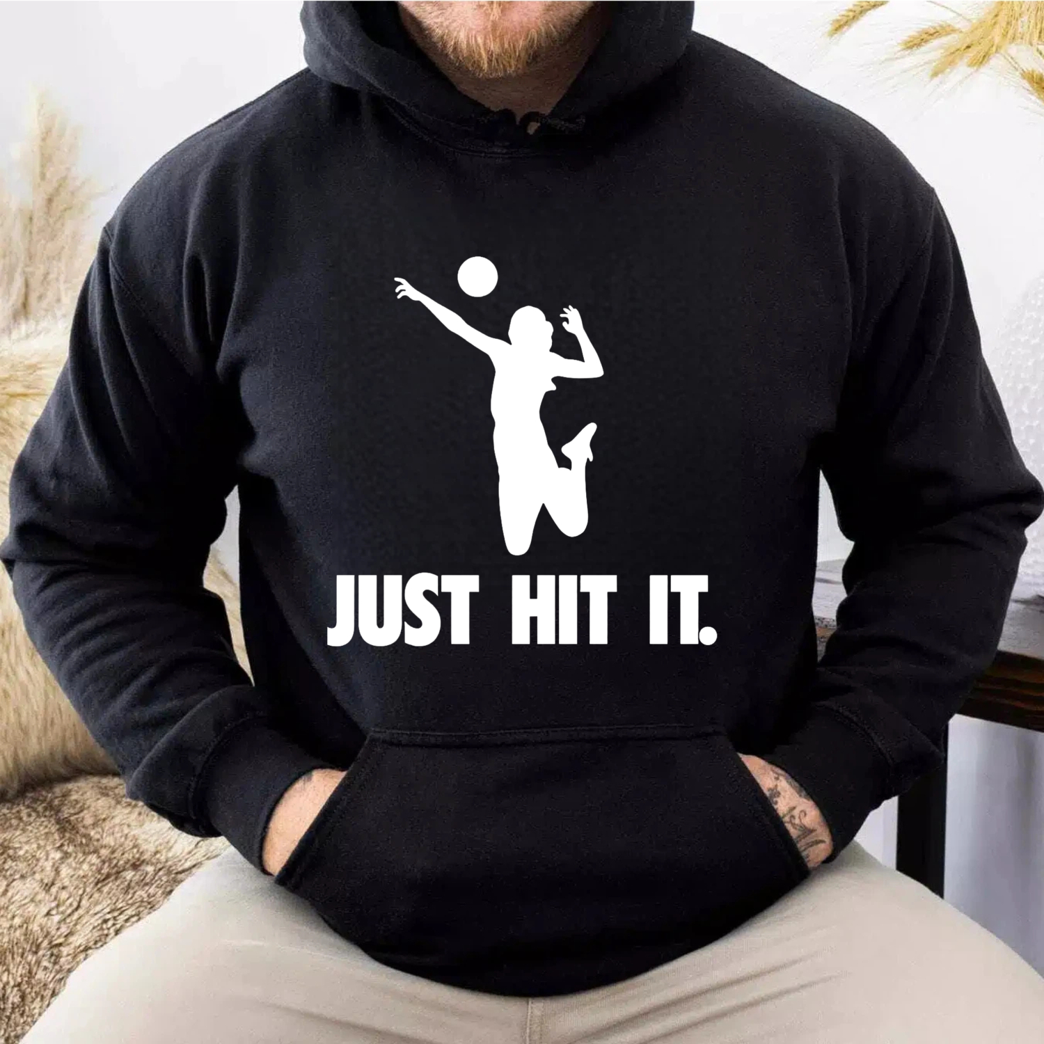 Dorawear™ Just Hit It Volleyball Hoodie For Women Men Sport Sweatshirt With Pocket And Drawstring Cap Sleeve Pullover Top-Dorawear