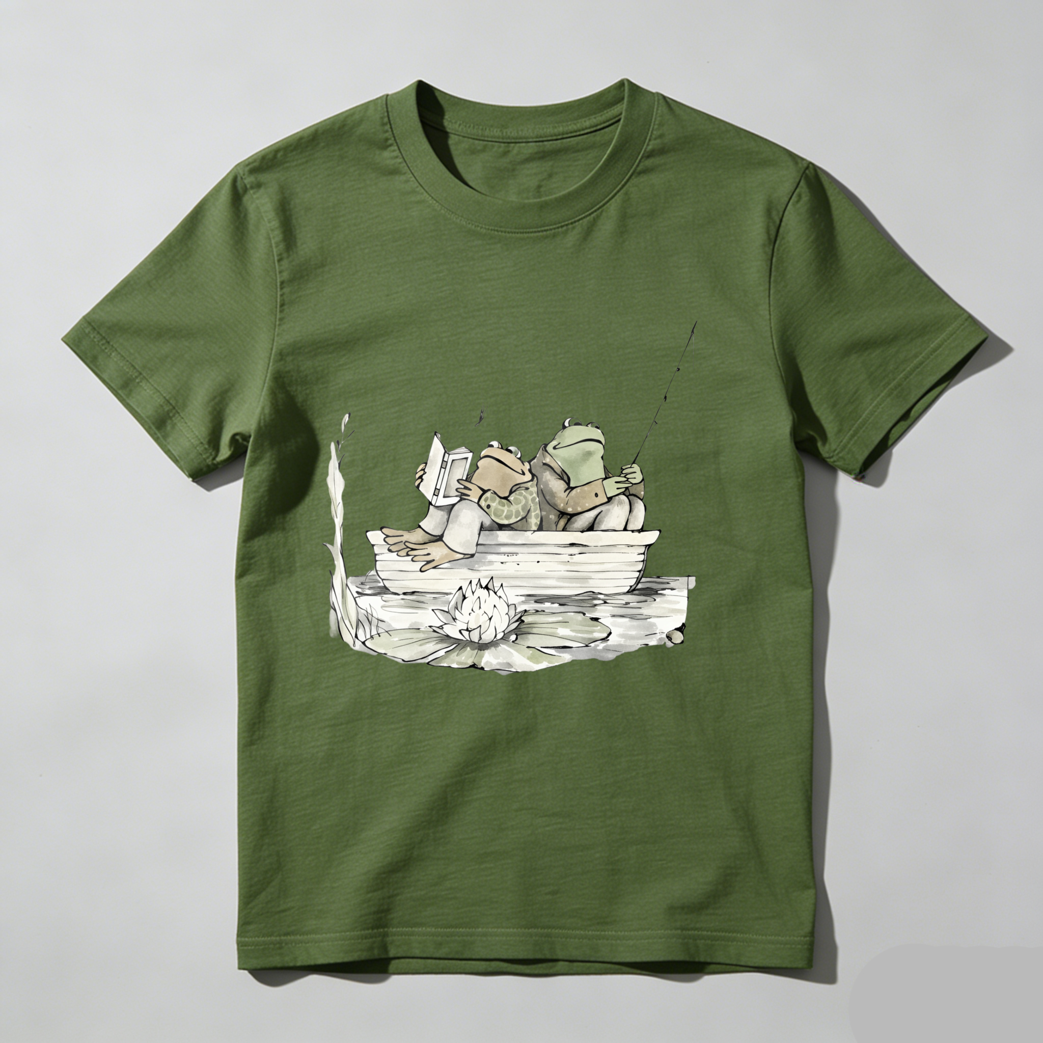 Dorawear™ Frogs Fishing In Boat On Lily Pad T Shirt