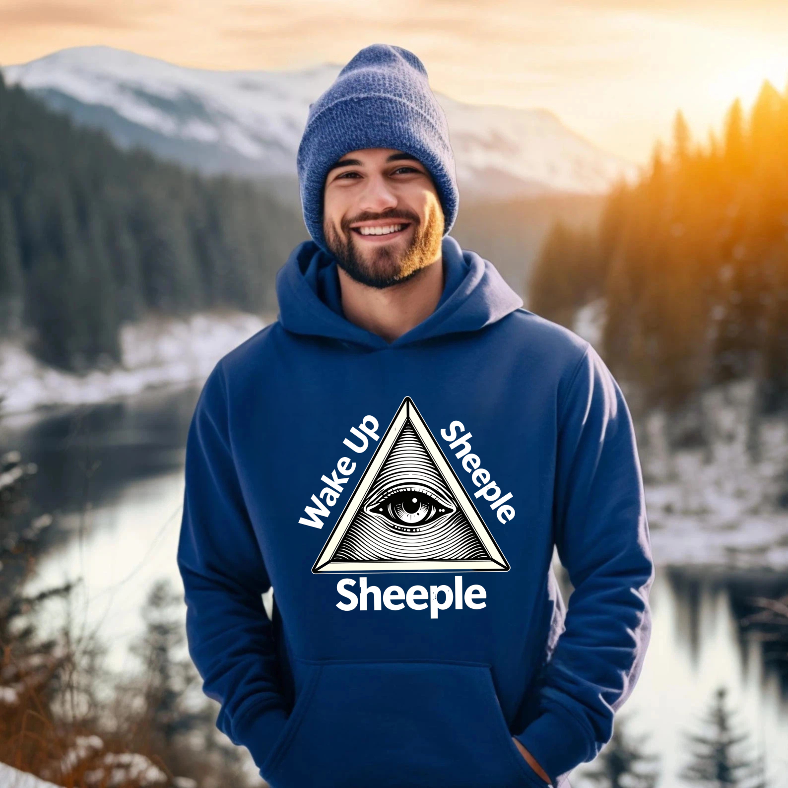 Dorawear™ Wake Up Sheeple All Seeing Eye Hoodie Conspiracy Theory Statement Sweatshirt Black Unisex Pullover With Front Pocket And Drawstring Hood-Dorawear