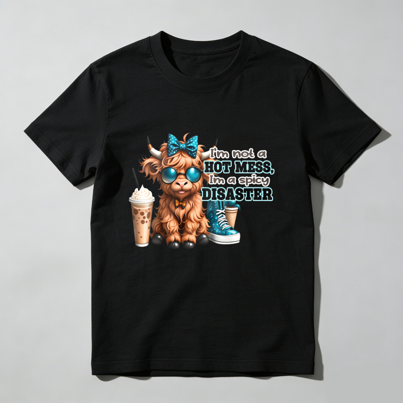 Dorawear™ Cute Cow With Sunglasses And Coffee T Shirt 100% cotton