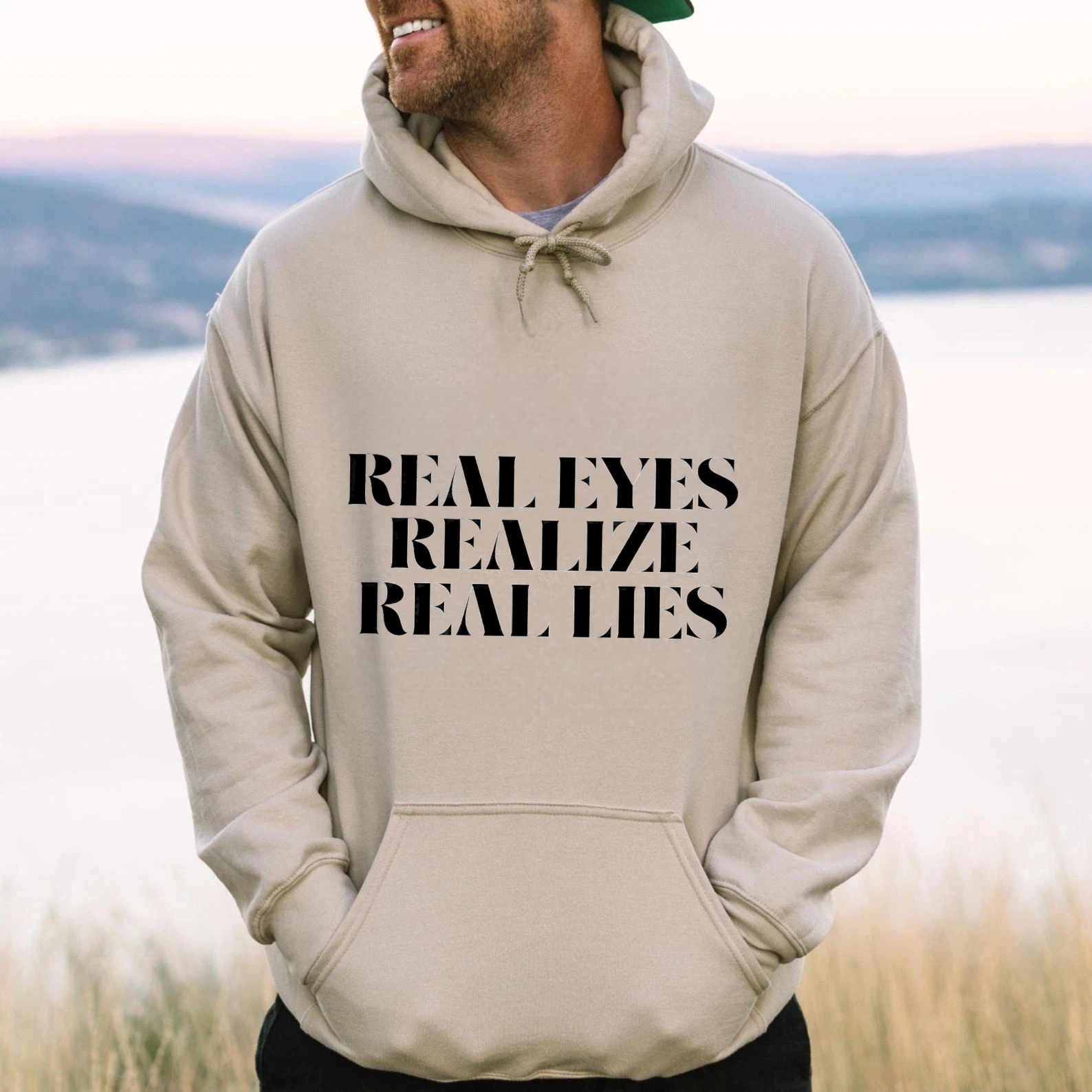 Dorawear™ Real Eyes Realize Real Lies Hoodie Black Sweatshirt With Pocket And Drawstring Hood For Men Women Unisex Casual Wear Streetwear Fashion Top-Dorawear