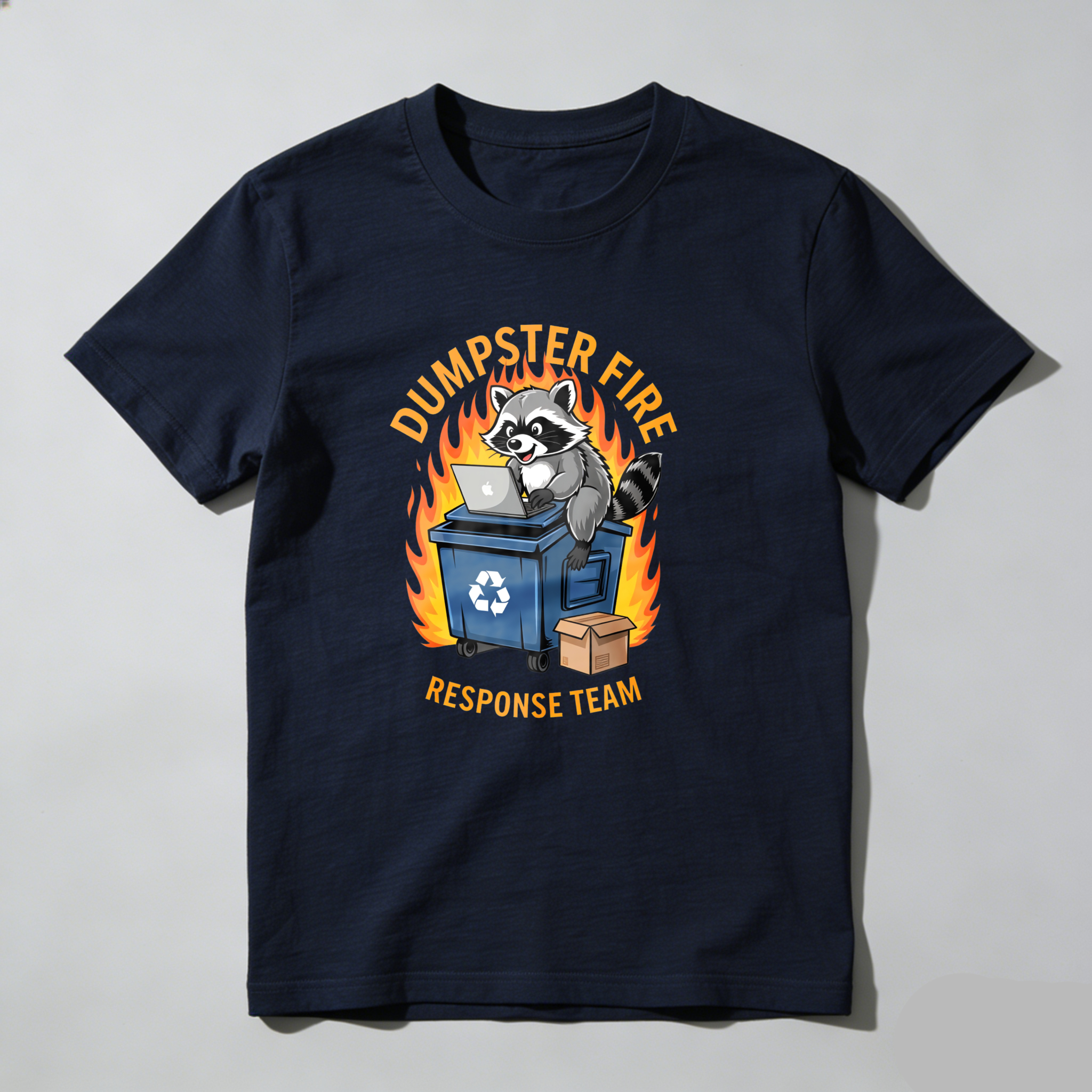 Dorawear™ Racoon On Dumpster With Laptop And Fire T Shirt