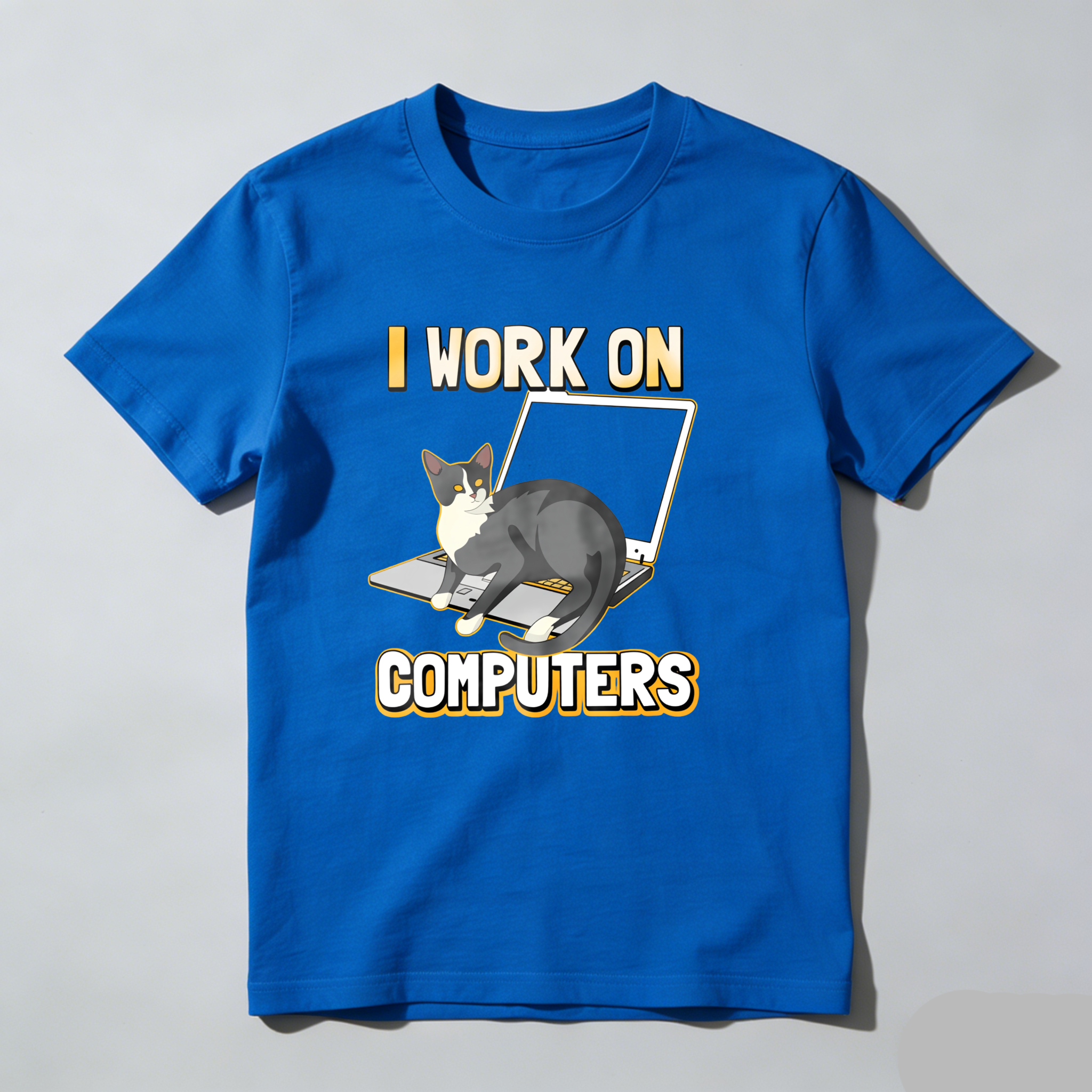 Dorawear I Work On Computers Cat Laptop T Shirt