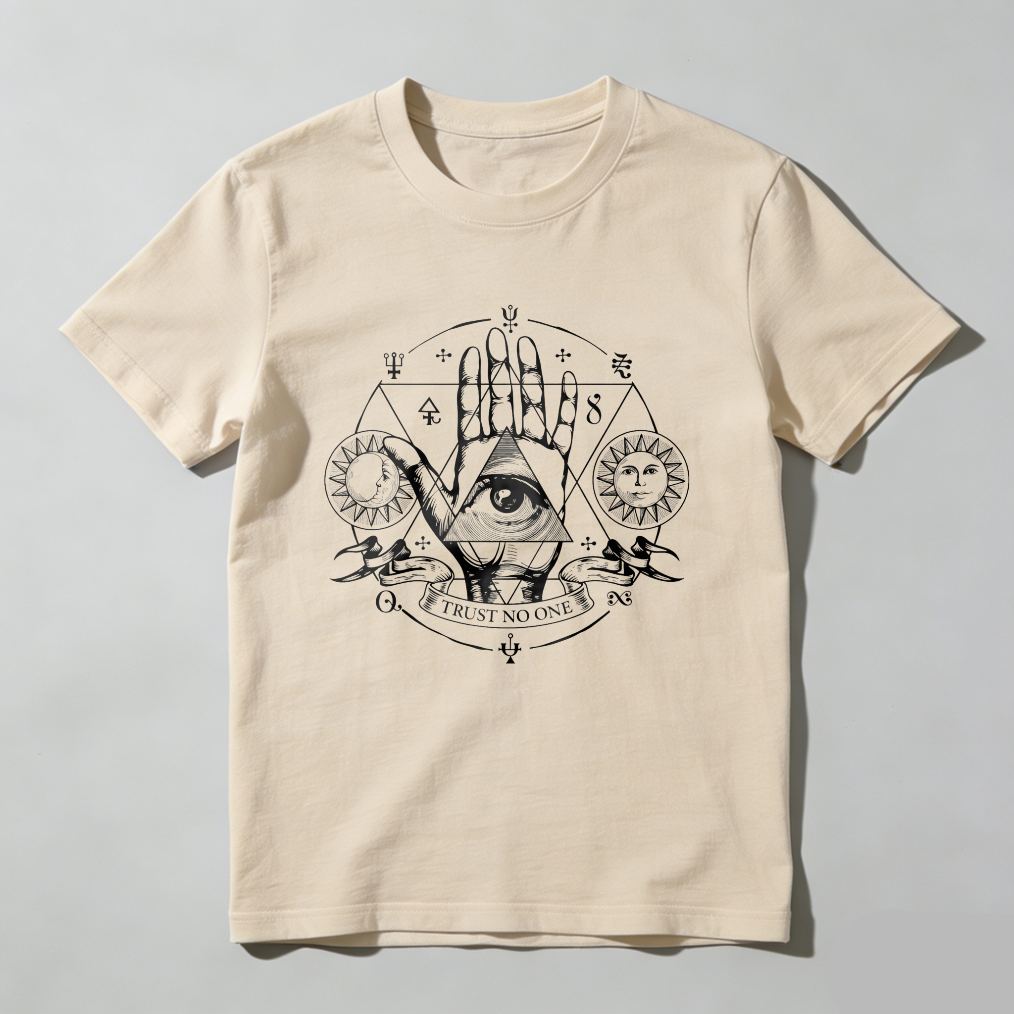 Dorawear™ Hand Eye Symbol Sun Moon Circle Trust No One T Shirt