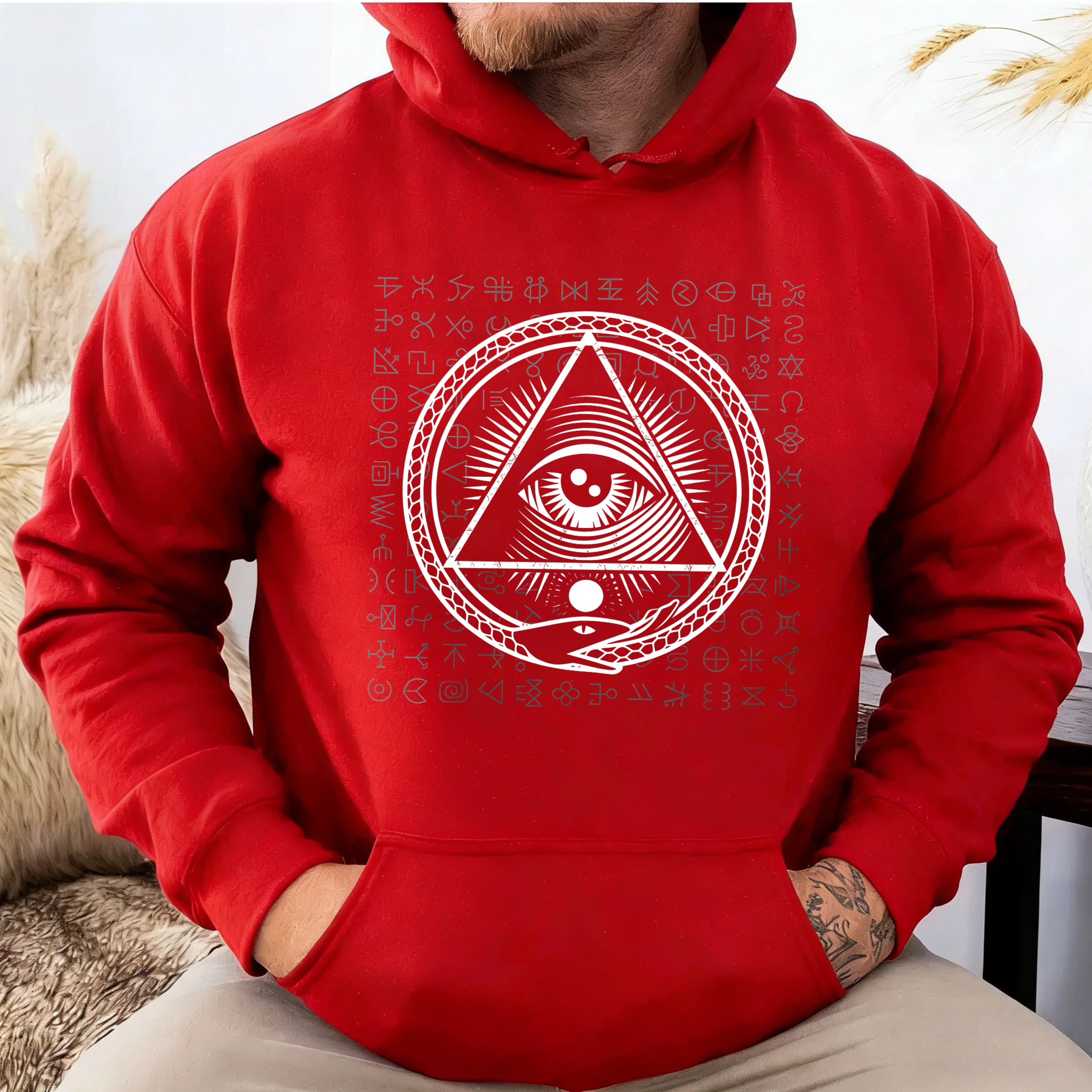 Dorawear™ All Seeing Eye Symbol Hoodie With Mystical Symbols And Ancient Text Design Black Sweatshirt For Men And Women Spiritual Fashion Statement Piece-Dorawear