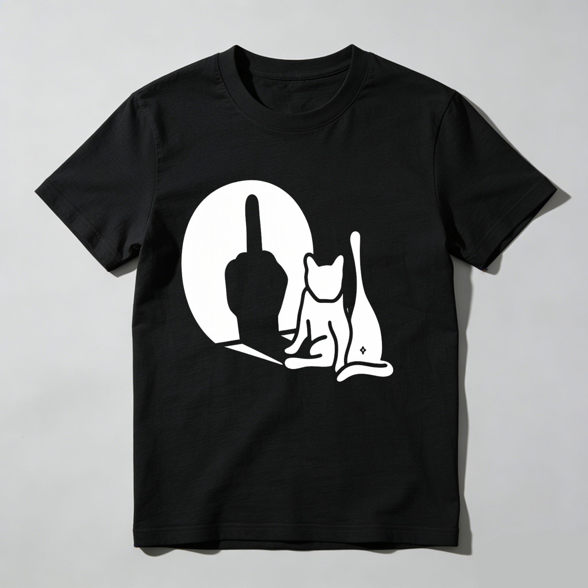 Cat Silhouette Hand Gesture Moon Background tshirt 100% cotton