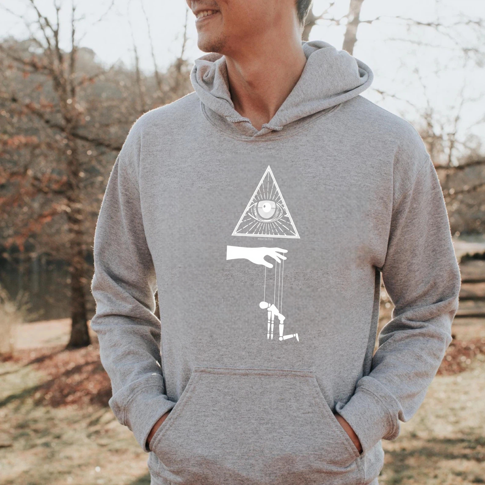 Dorawear™ All Seeing Eye Puppet Control Hoodie Black Sweatshirt With Illuminati Symbol And Hand Manipulating Figure Design For Men Women Unisex Fashion Streetwear Top-Dorawear