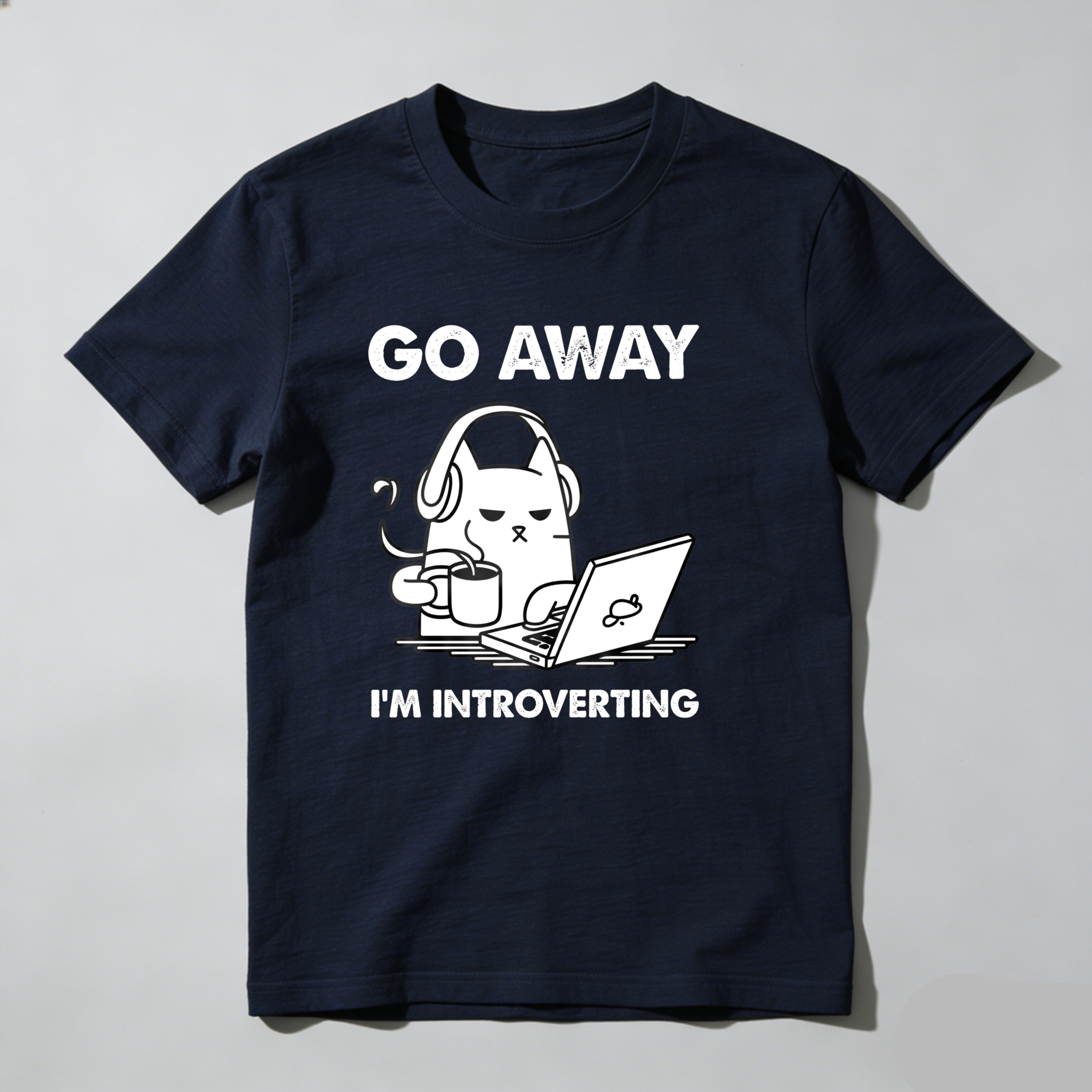 Dorawear™ Go Away I'm Introverting Cat With Laptop T Shirt