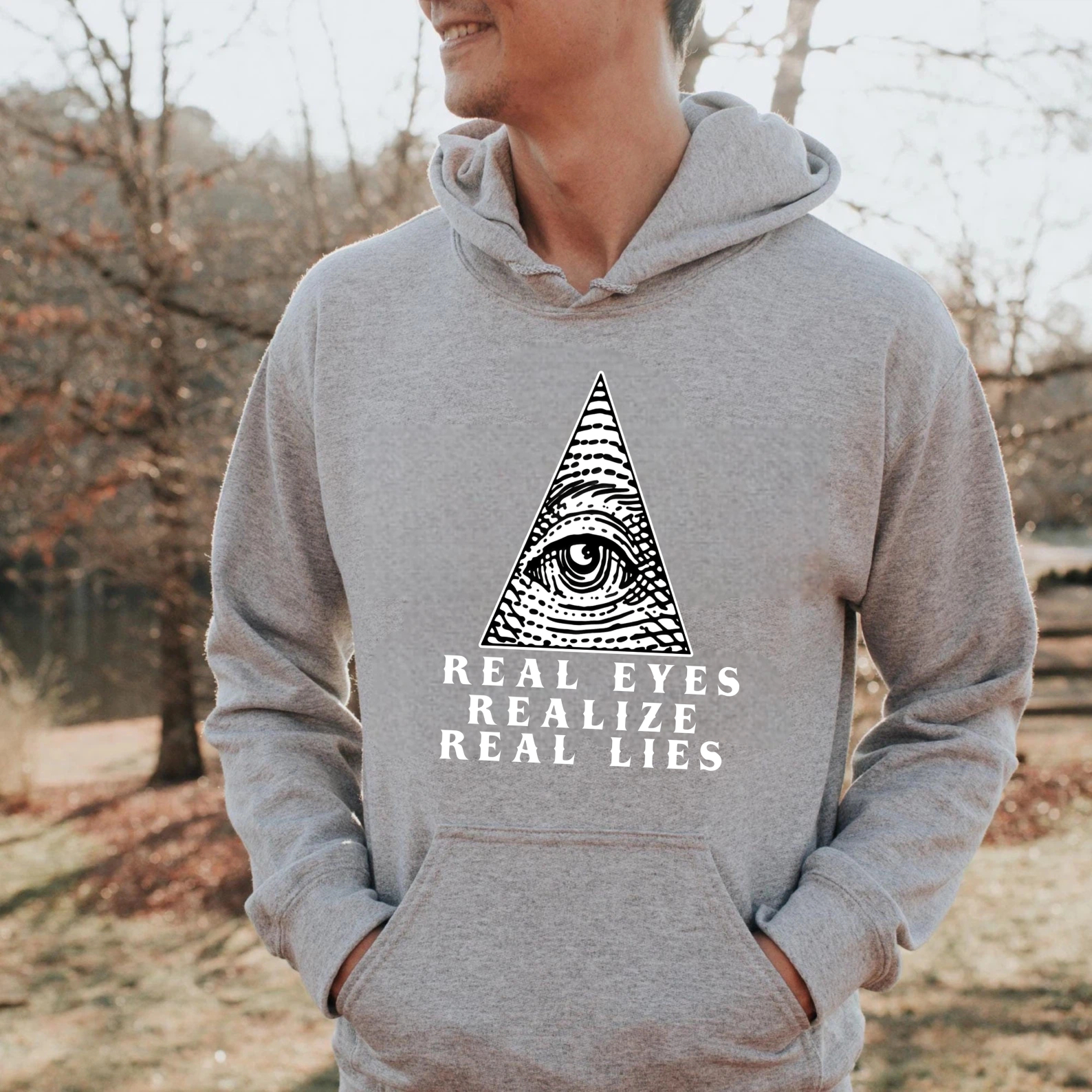 Dorawear™ Real Eyes Realize Real Lies Hoodie With All Seeing Eye Design Black Sweatshirt For Men And Women Casual Wear Fashion Statement Piece-Dorawear