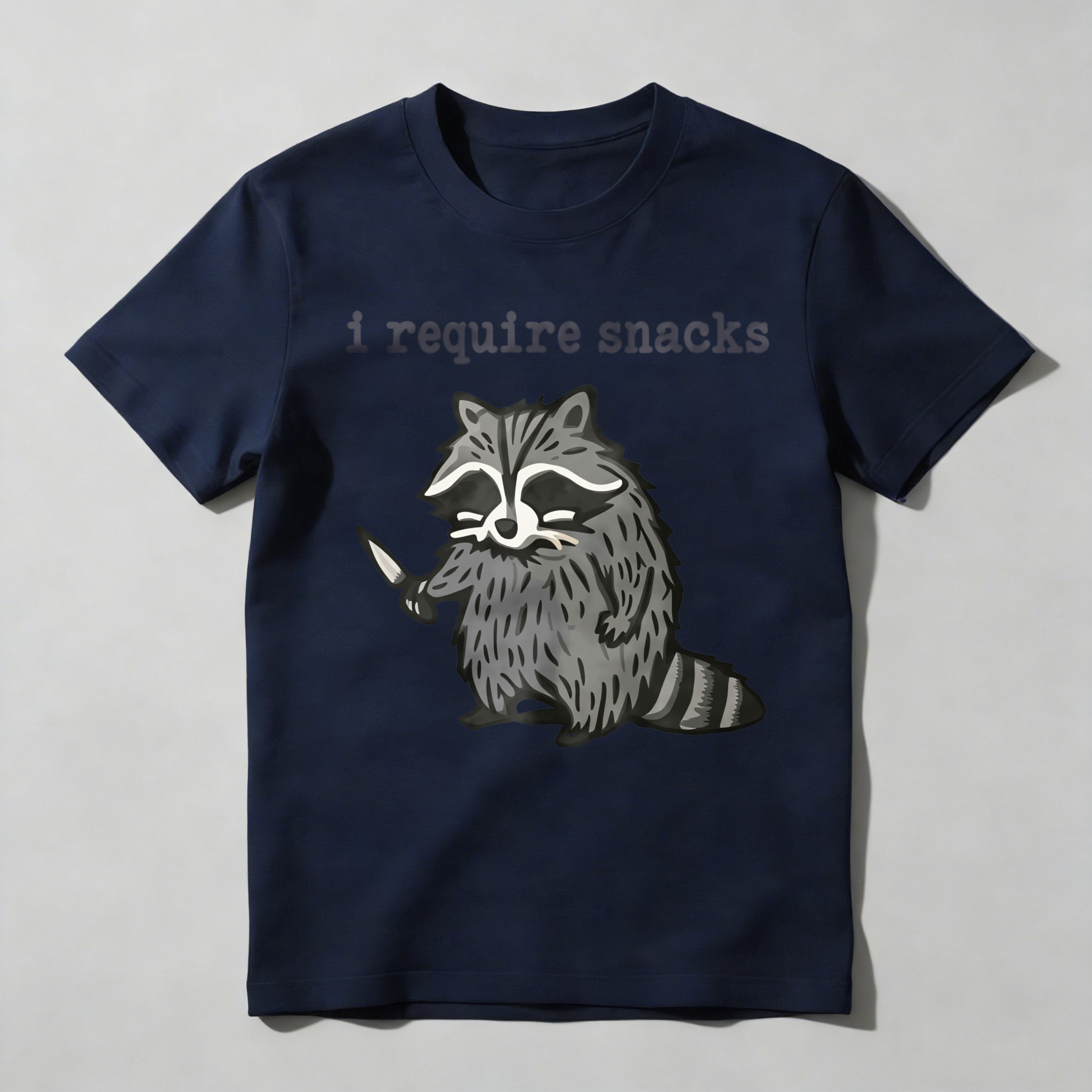 Dorawear™ Racoon Holding Knife With Text Above T Shirt