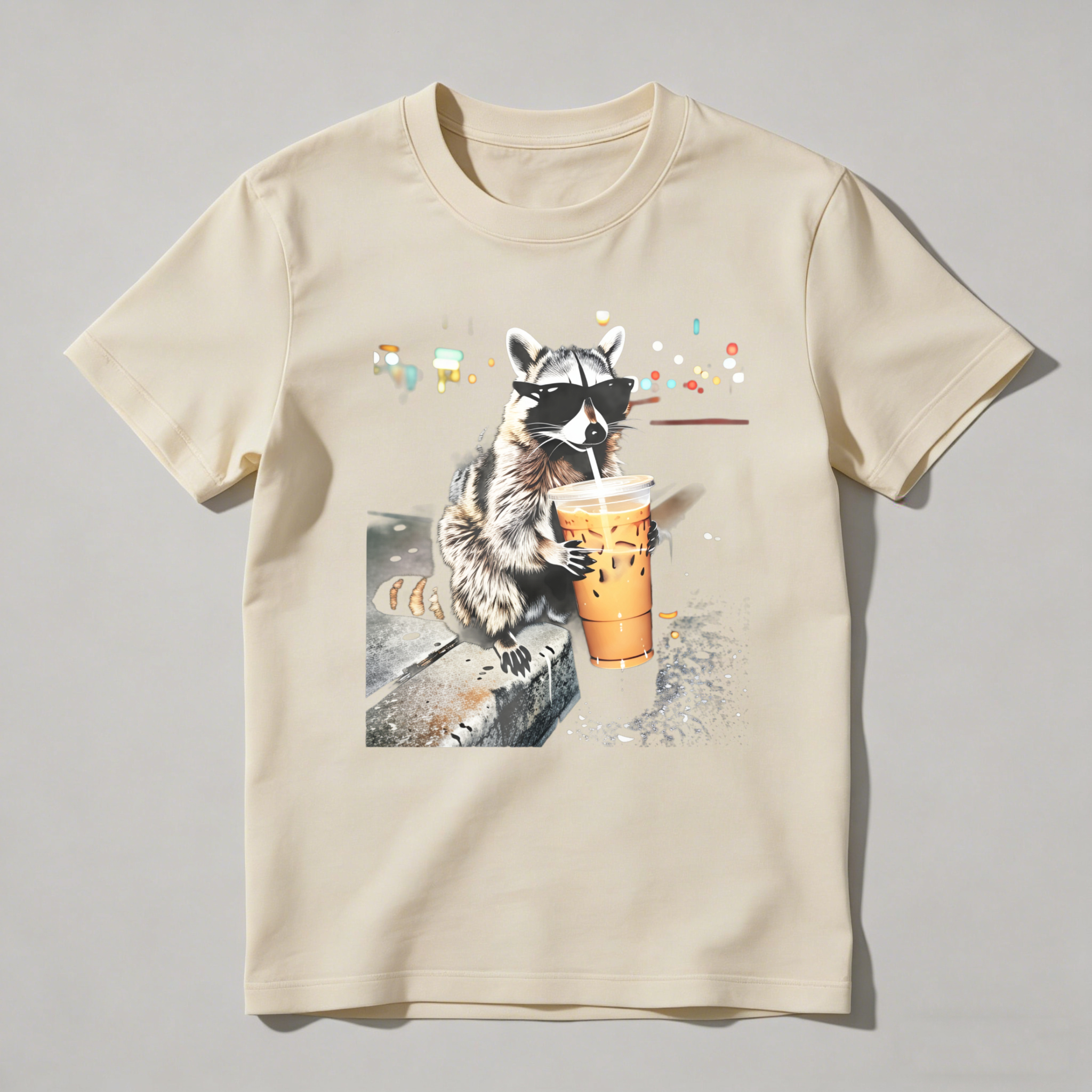 Dorawear™ Raccoon Wearing Sunglasses Drinking Iced Coffee At Night T Shirt