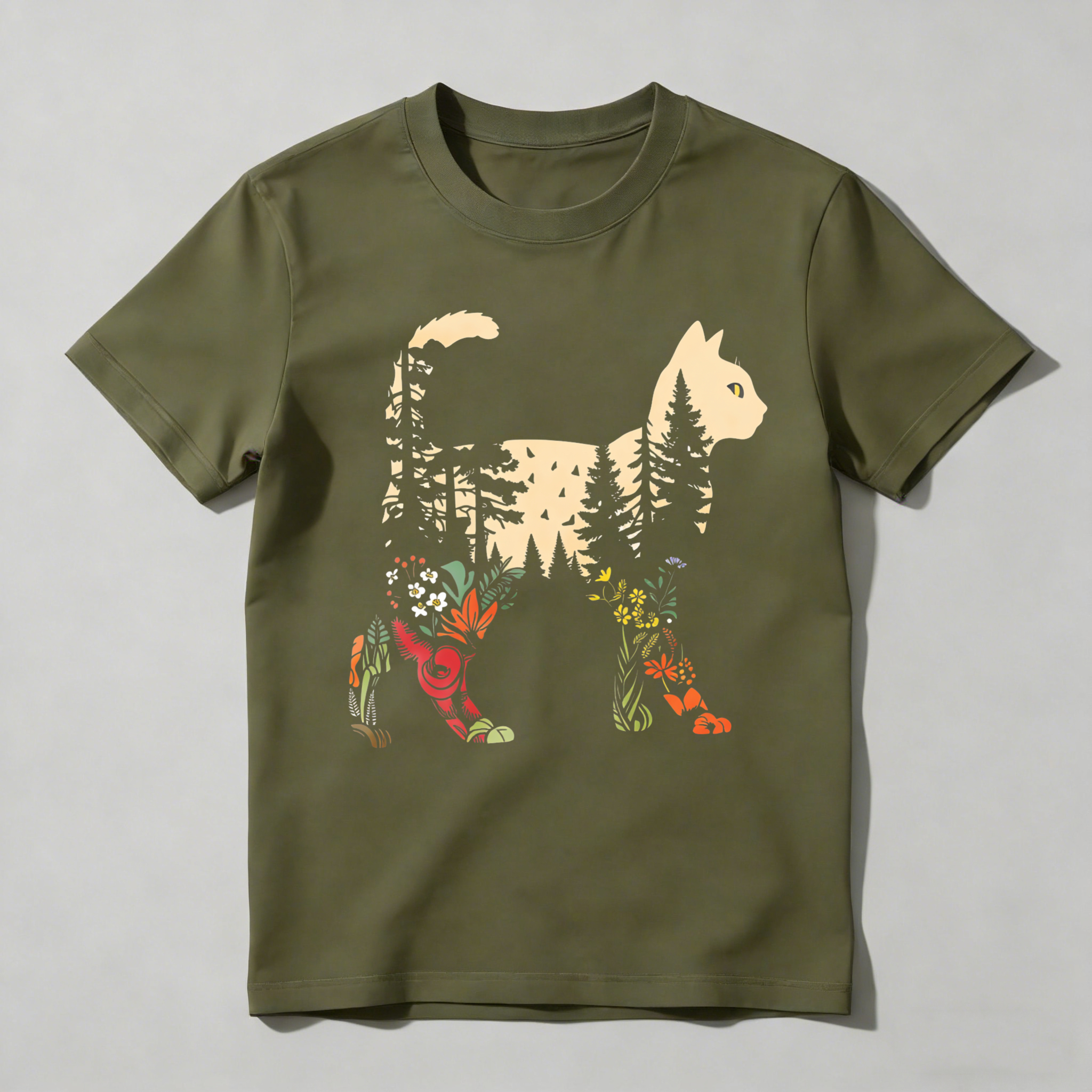 Dorawear™ Cat Forest Flowers Pattern Art Design T Shirt