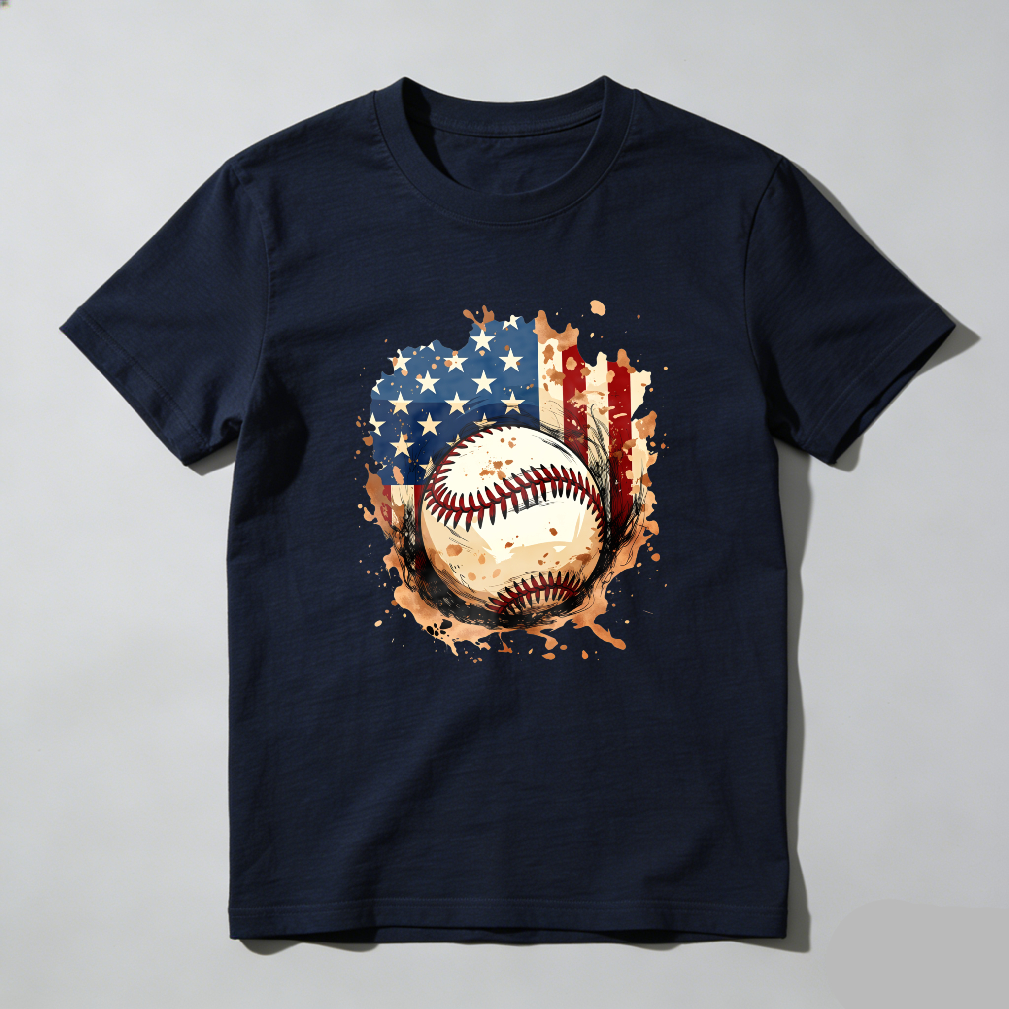Dorawear™ Baseball American Flag Design On Black Shirt  T Shirt-Dorawear