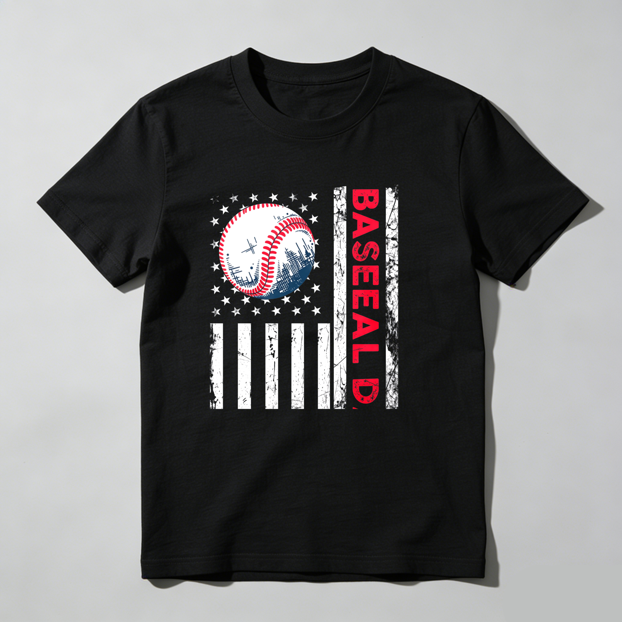 Dorawear™ Baseball Flag Design With Stars And Stripes  T Shirt-Dorawear