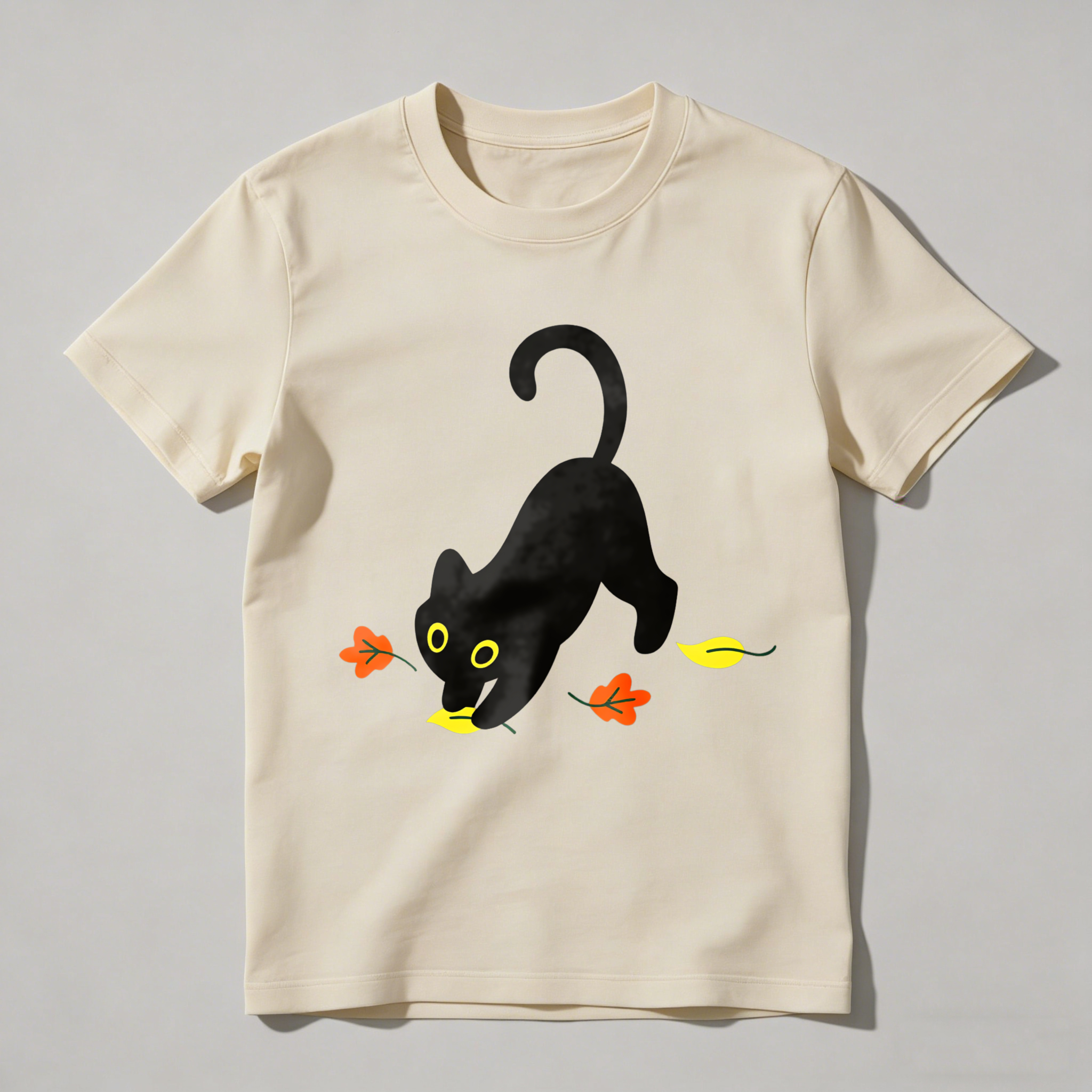 Dorawear™ White Cat Playing With Leaves T Shirt