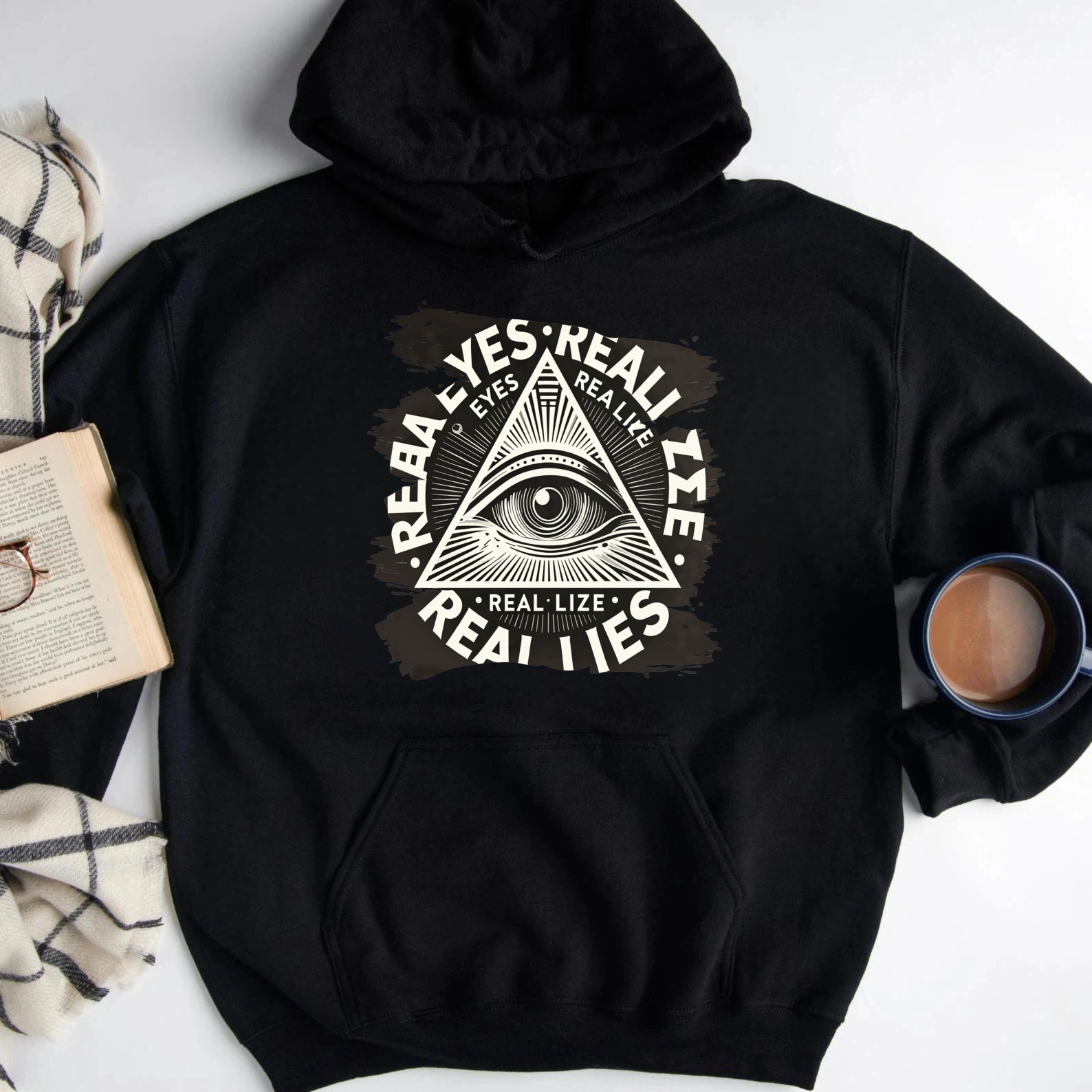 Dorawear™ All Seeing Eye Real Lies Realize Hoodie Black Sweatshirt With Eye Of Providence Design For Men And Women Casual Wear Fashion Statement Piece-Dorawear