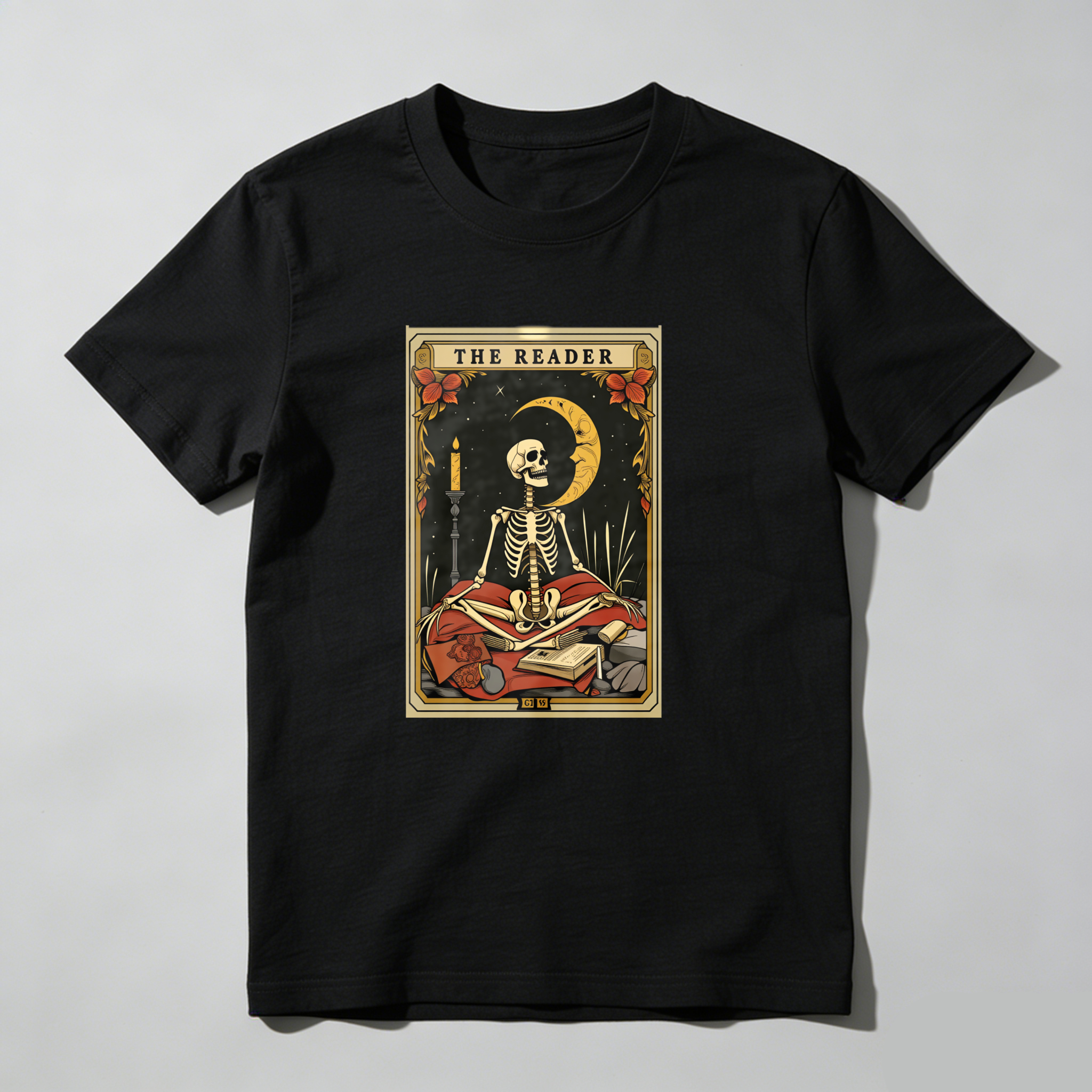 Dorawear™ The Reader Skeleton Moon Book Candle T Shirt
