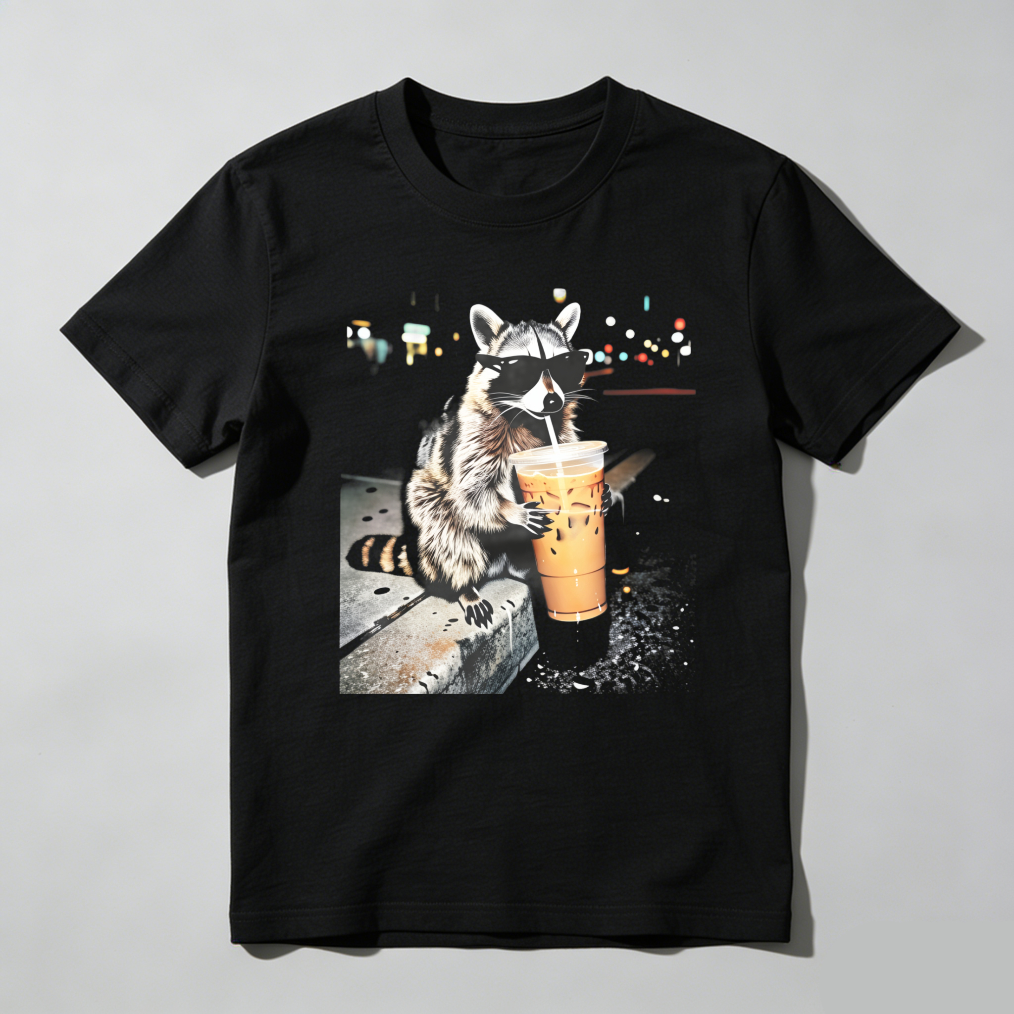 Dorawear™ Raccoon Wearing Sunglasses Drinking Iced Coffee At Night T Shirt