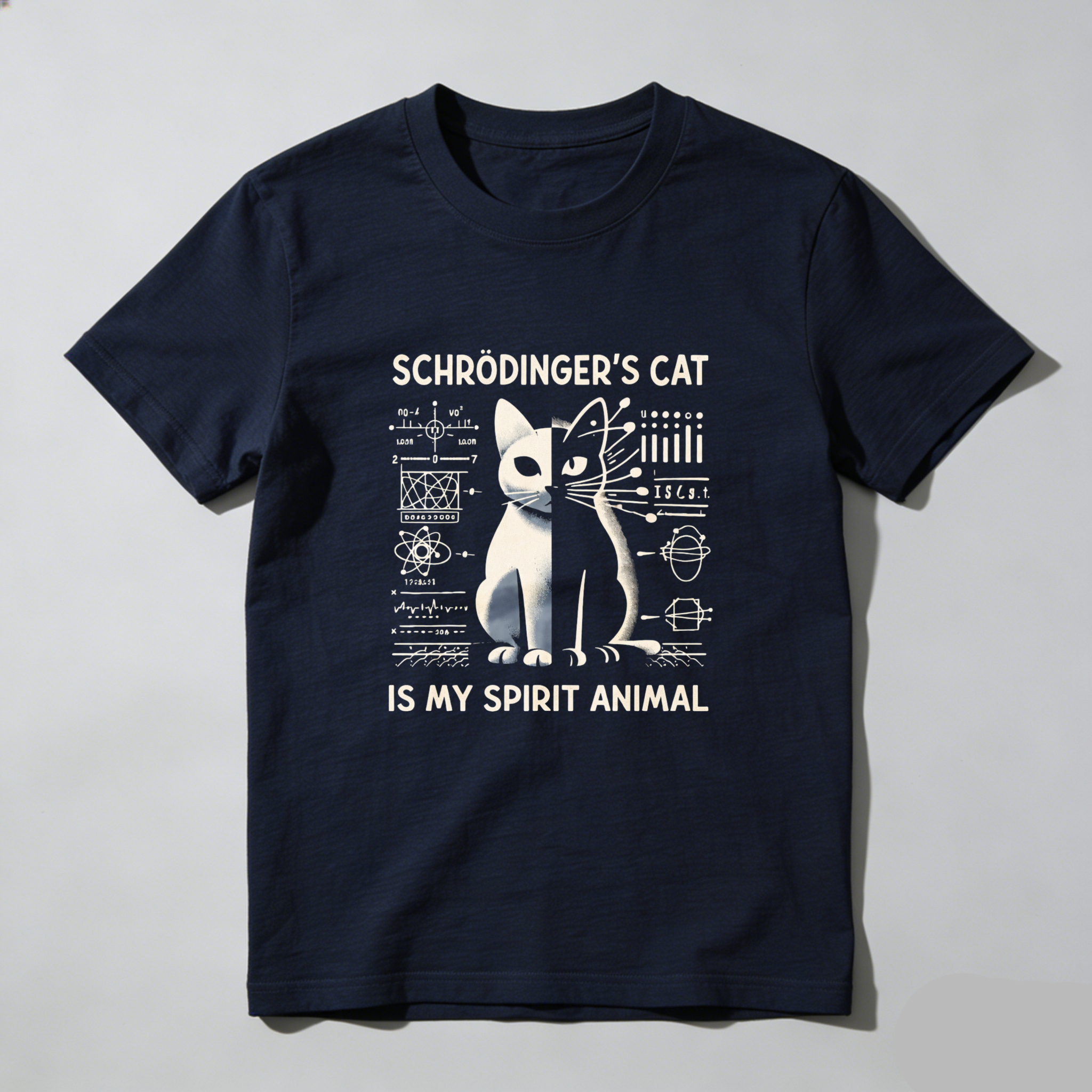Dorawear™ Schr?dinger's Cat Quantum Physics Cat Spirit Animal Pure Cotton Short Sleeve T-Shirt-Dorawear