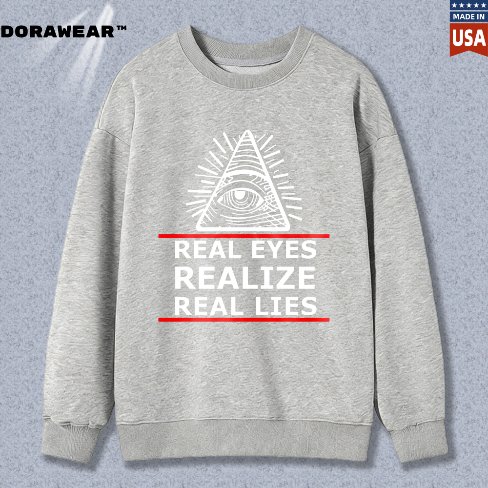 Dorawear™ All Seeing Eye Symbol With Real Eyes Realize Real Lies Text Unisex Classic Sweatshirt(2)