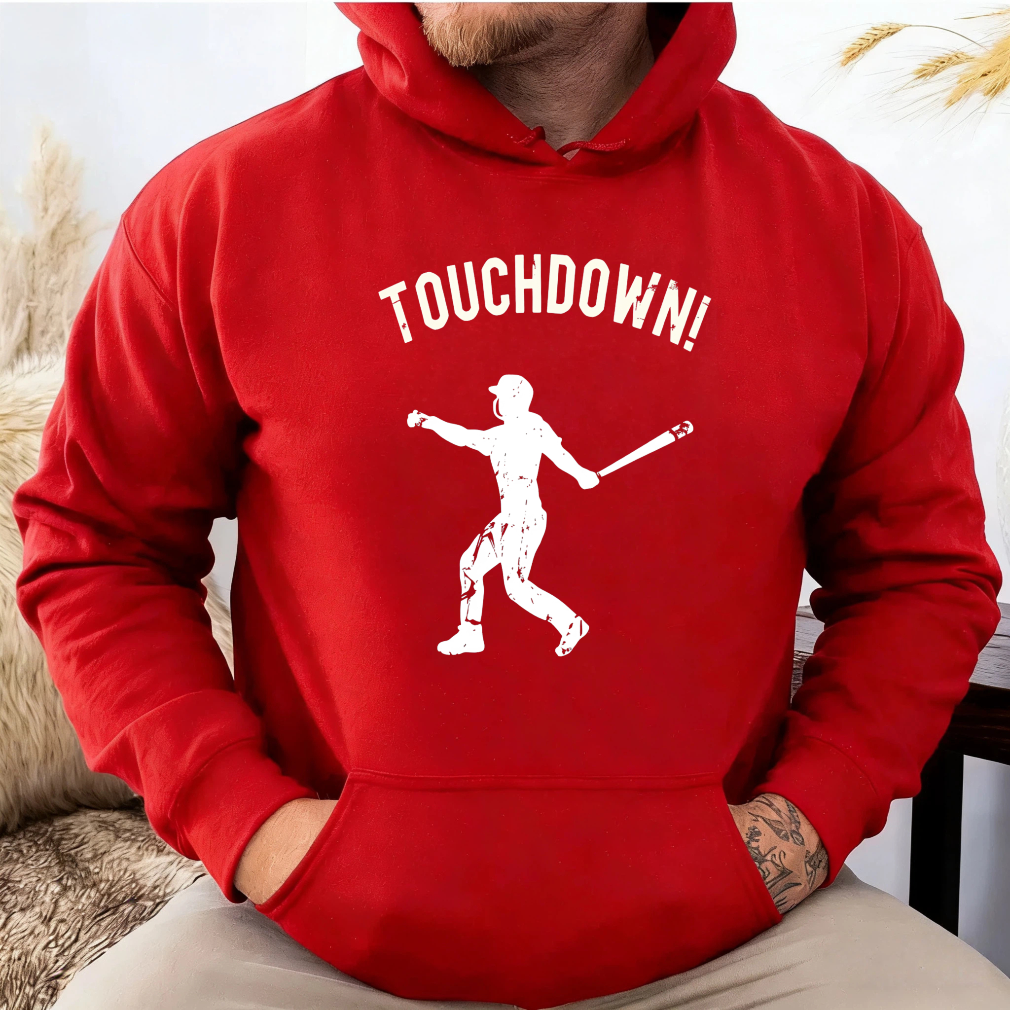 Dorawear™ Touchdown Baseball Player Graphic Hoodie Unisex Sweatshirt Sport Inspired Casual Wear Black Pullover With Front Pocket And Hood-Dorawear