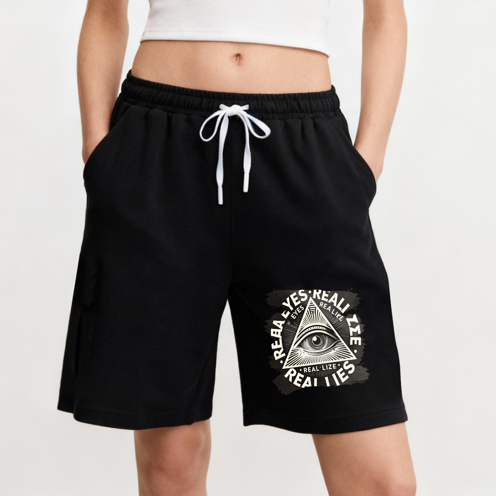 Dorawear™ All Seeing Eye Symbol With Real Lies Text Shorts-Dorawear