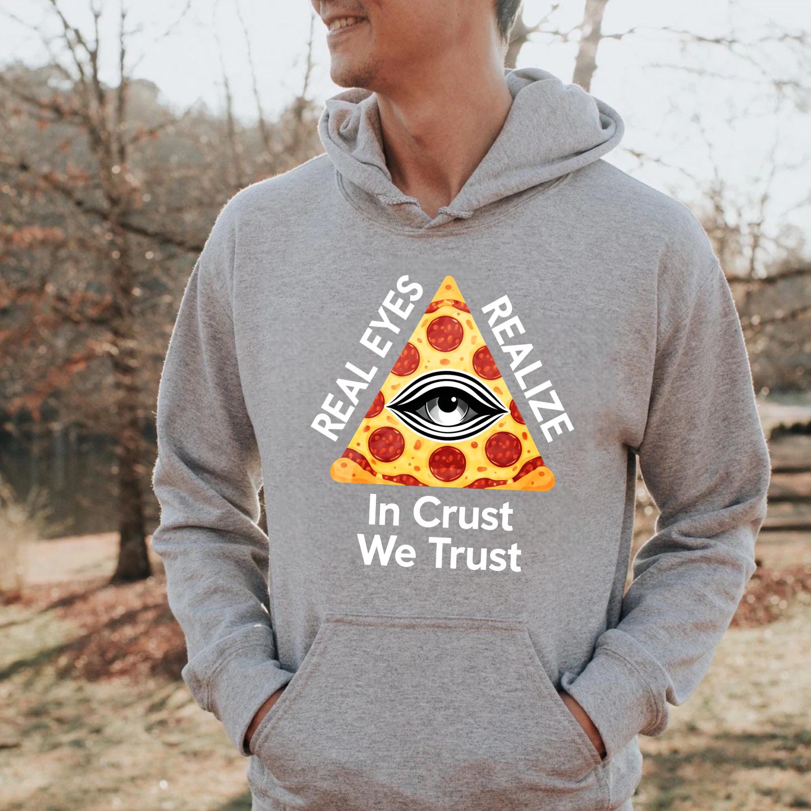Dorawear™ Real Eyes Realize In Crust We Trust Pizza Eye Hoodie Sweatshirt Black Casual Wear For Men Women Unisex Fashion Gift Idea-Dorawear