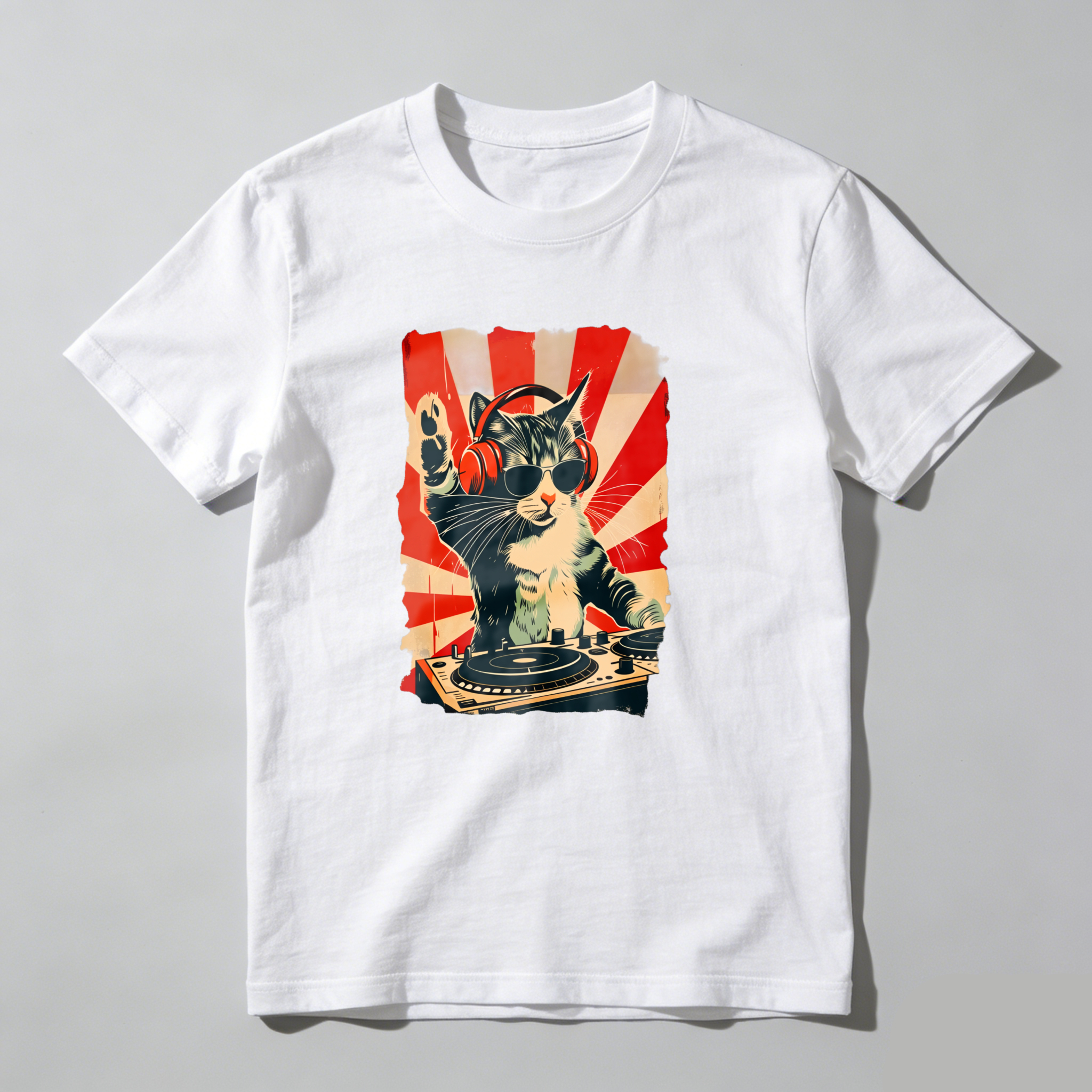 Dorawear™ Cat Wearing Headphones Mixing Music On Turntables T Shirt
