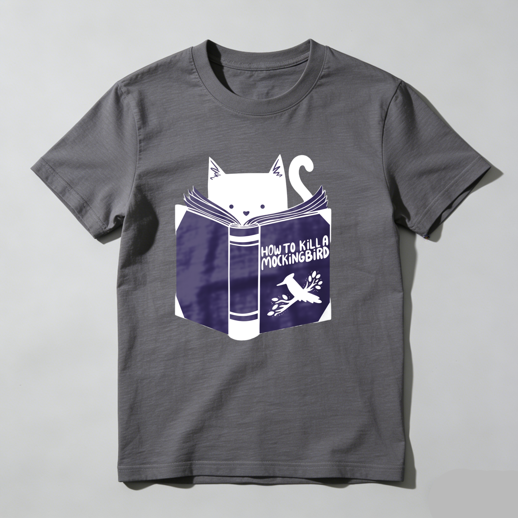 Dorawear™ Cat Reading Book With Mockingbird Title T Shirt