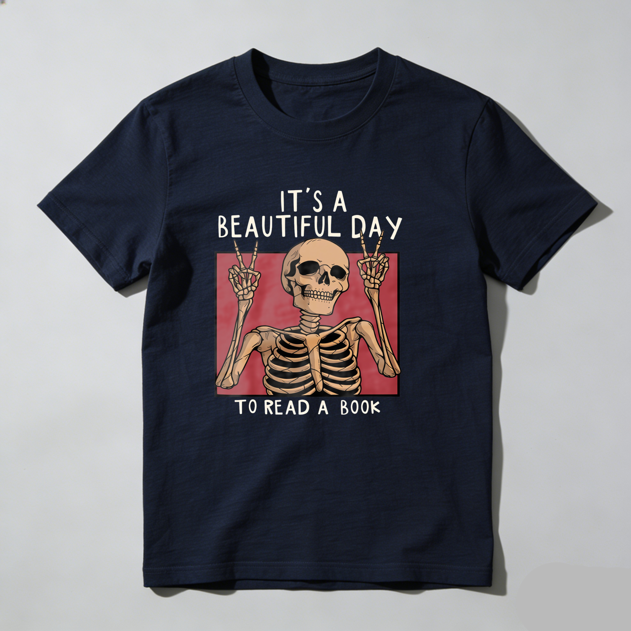 Dorawear™ Skeleton Making Peace Signs With Book Text T Shirt