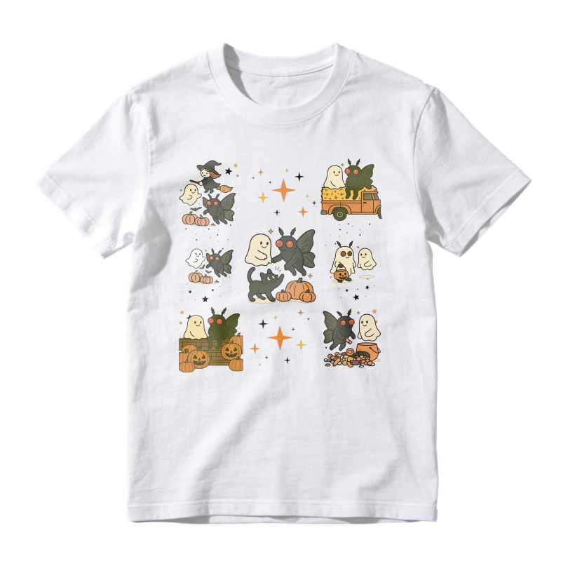 Cute Halloween Ghosts Witch Black Cat Pumpkin Pattern, Unisex Classic T-shirt