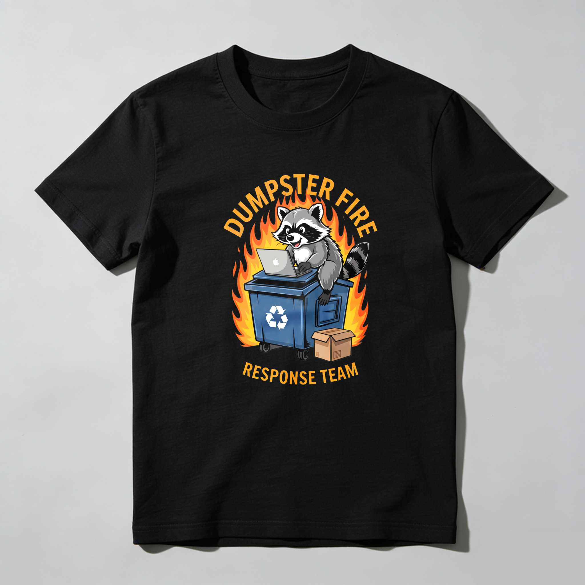 Dorawear Racoon On Dumpster With Laptop And Fire T Shirt