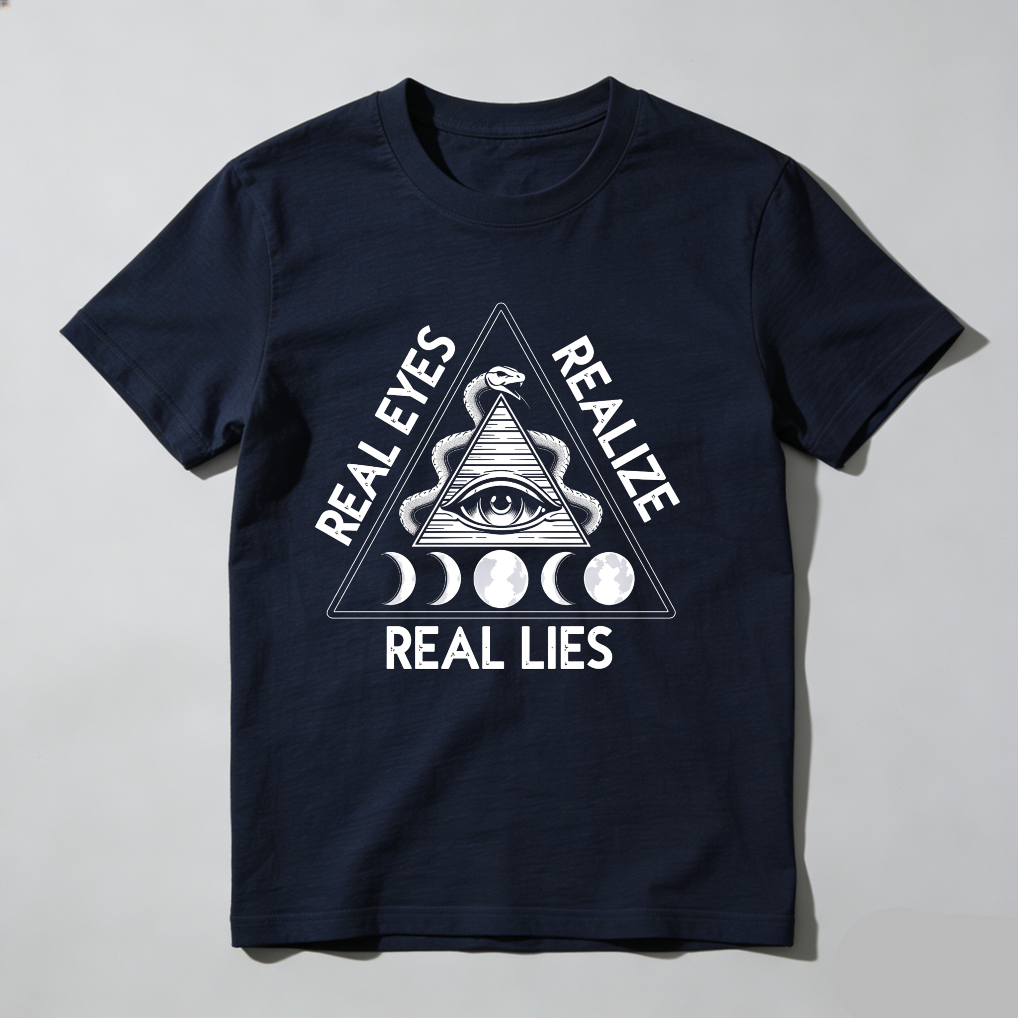 Dorawear™Real Eyes Realize Real Lies Pyramid Eye Snake Moon Phases  T Shirt