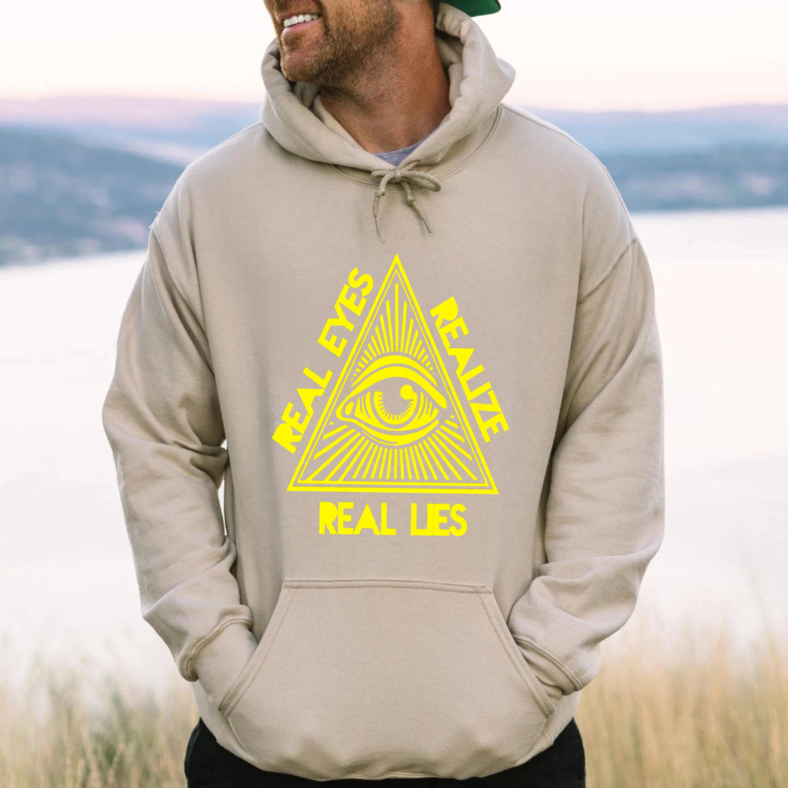 Dorawear™ Real Eyes Realize Real Lies All Seeing Eye Hoodie Black Sweatshirt With Drawstring Hood And Front Pocket For Men Women Unisex Streetwear Fashion Apparel-Dorawear