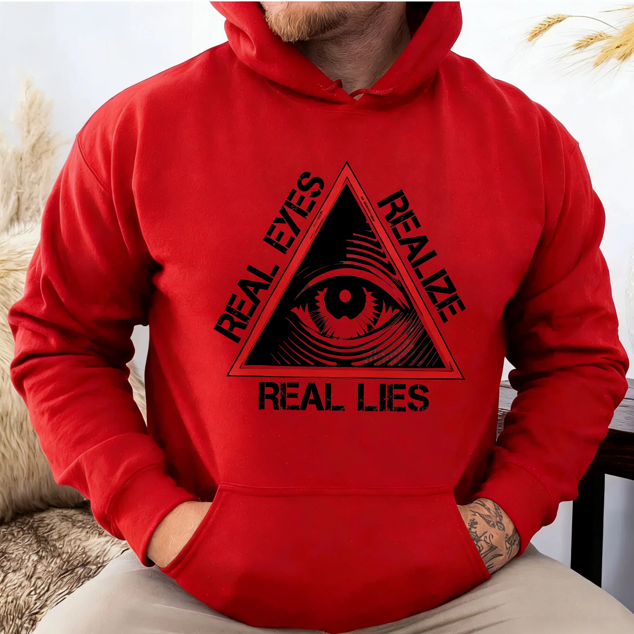 Dorawear™ Real Eyes Realize Real Lies Hoodie Black Eye Symbol Triangular Design Sweatshirt Men Women Unisex Casual Wear-Dorawear