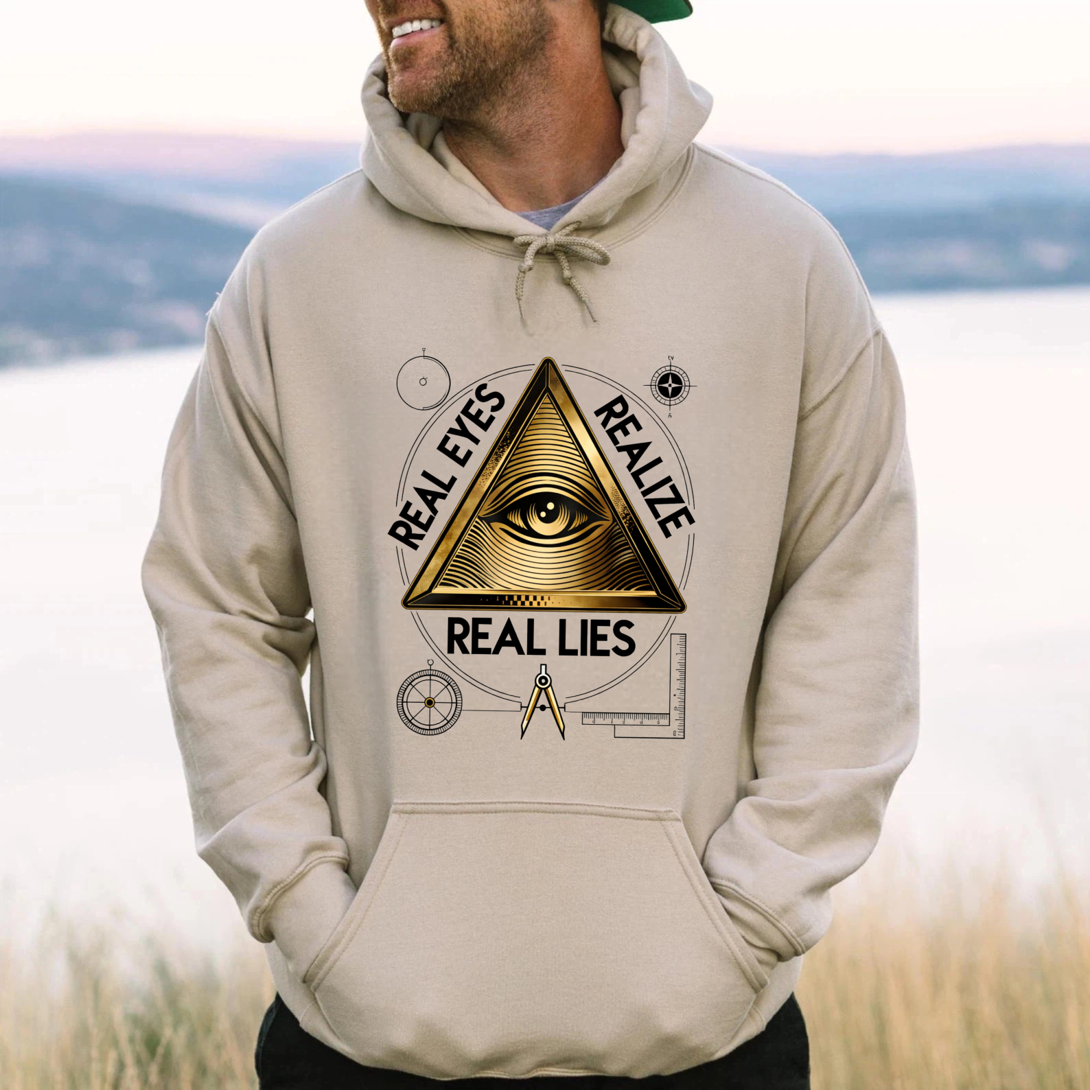 Dorawear™ Real Eyes Realize Real Lies Hoodie Black Eye Of Providence Pyramid Design Conspiracy Theory Sweatshirt Men Women Unisex Casual Wear-Dorawear