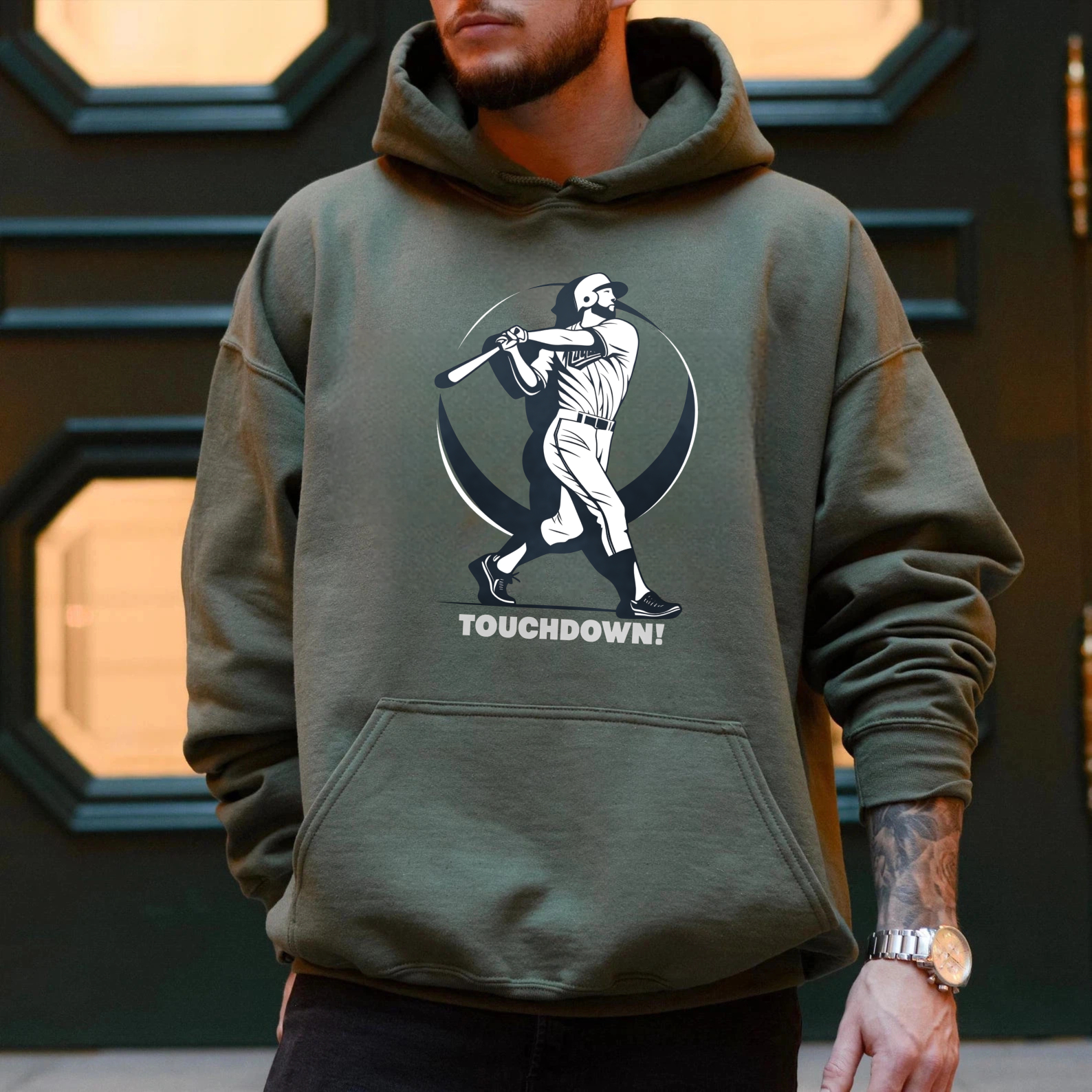 Dorawear™ Baseball Player Touchdown Hoodie Black Sport Sweatshirt With Graphic Design For Men And Women-Dorawear