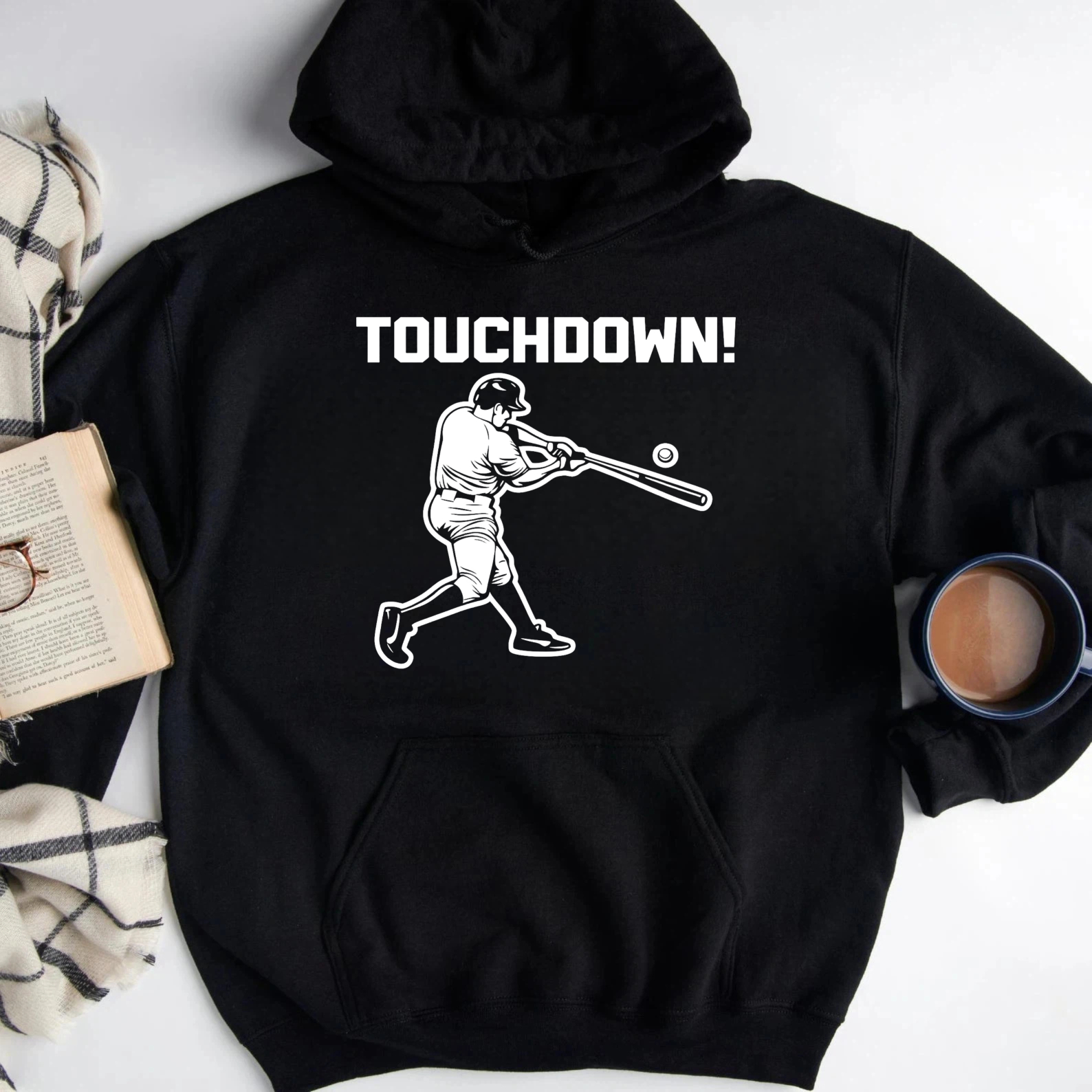 Dorawear™ Touchdown Baseball Player Hoodie Black Sweatshirt With Graphic Design For Sports Fans
