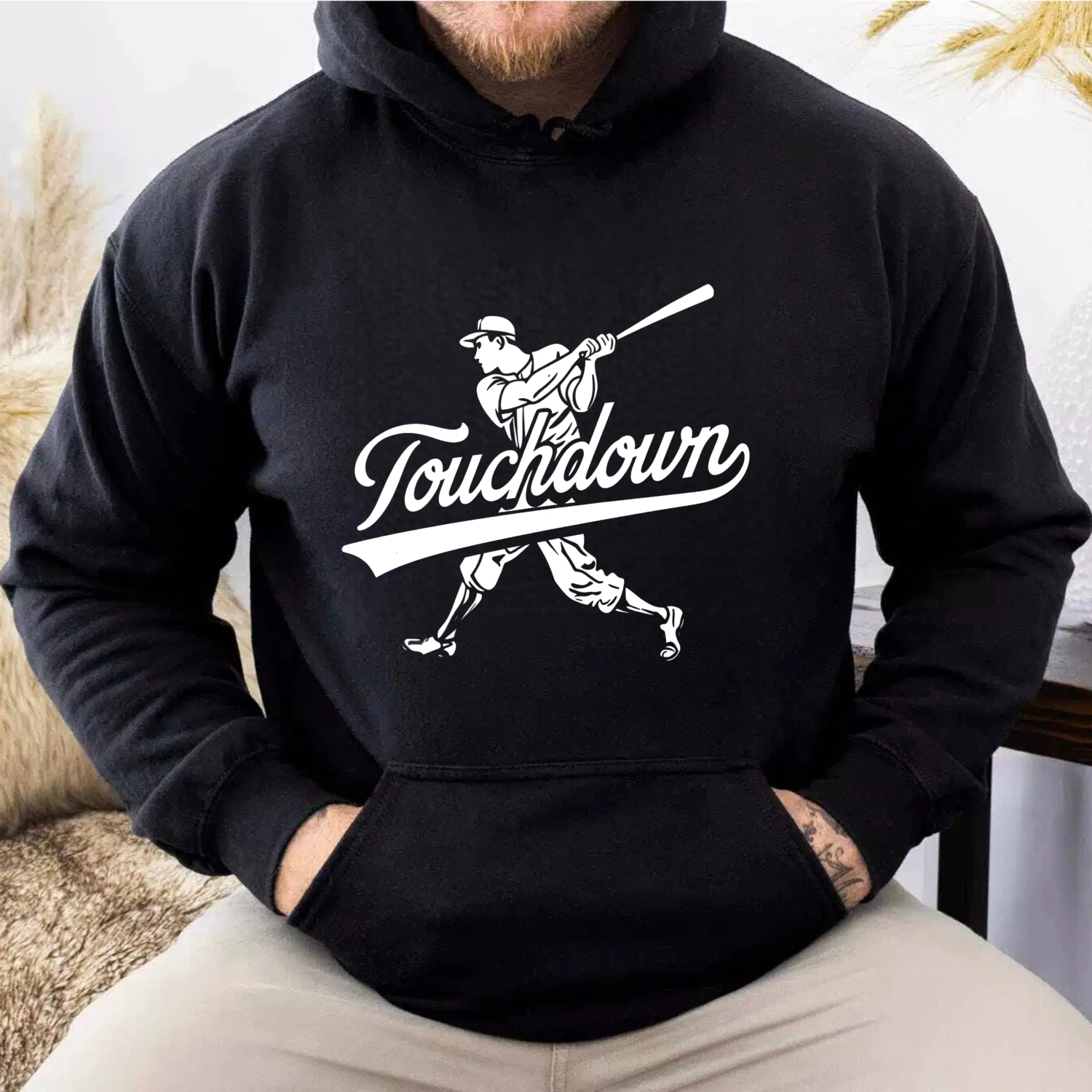 Dorawear™ Touchdown Baseball Player Hoodie Men Women Unisex Sweatshirt Sport Graphic Pullover Casual Wear Black-Dorawear