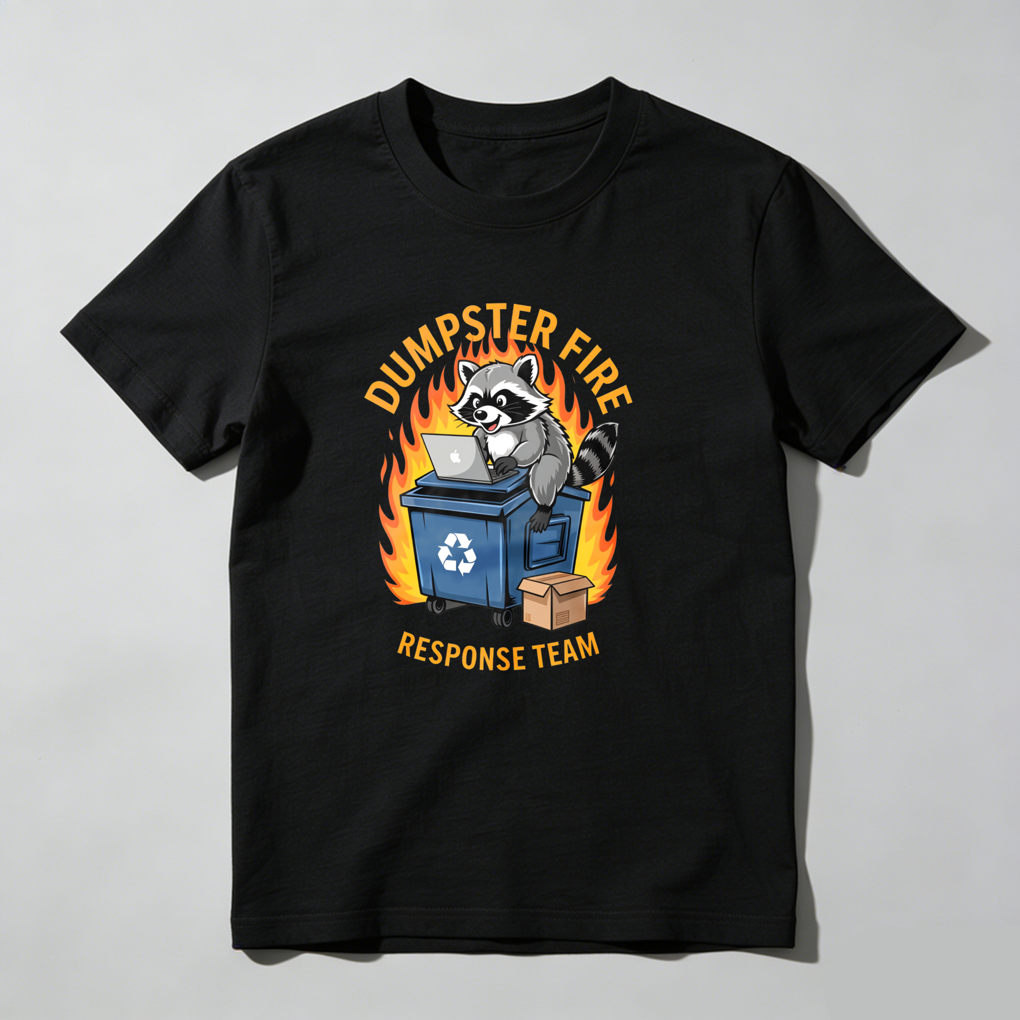 Dorawear™ Racoon On Dumpster With Laptop And Fire T Shirt