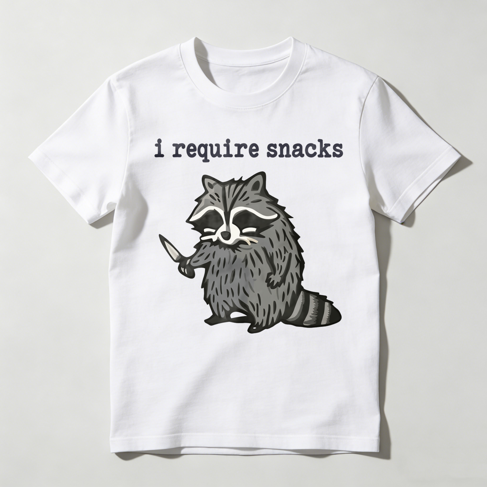 Dorawear™ Racoon Holding Knife With Text Above T Shirt