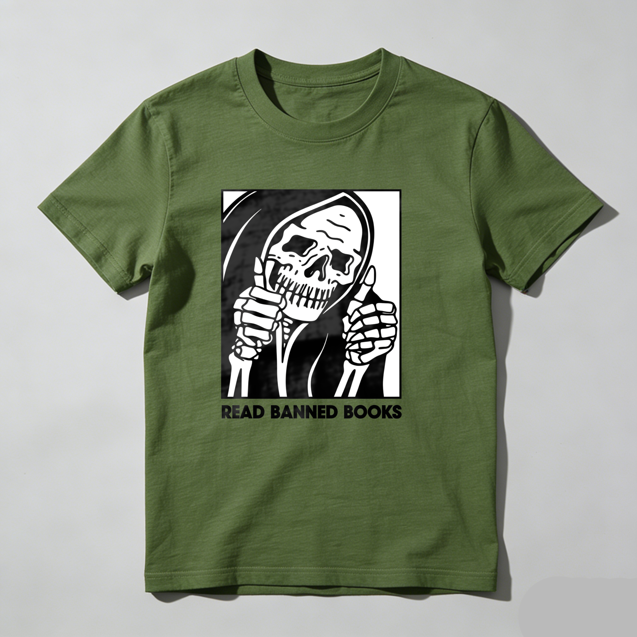 Dorawear™ Skull Holding Mirror With Text Below T Shirt