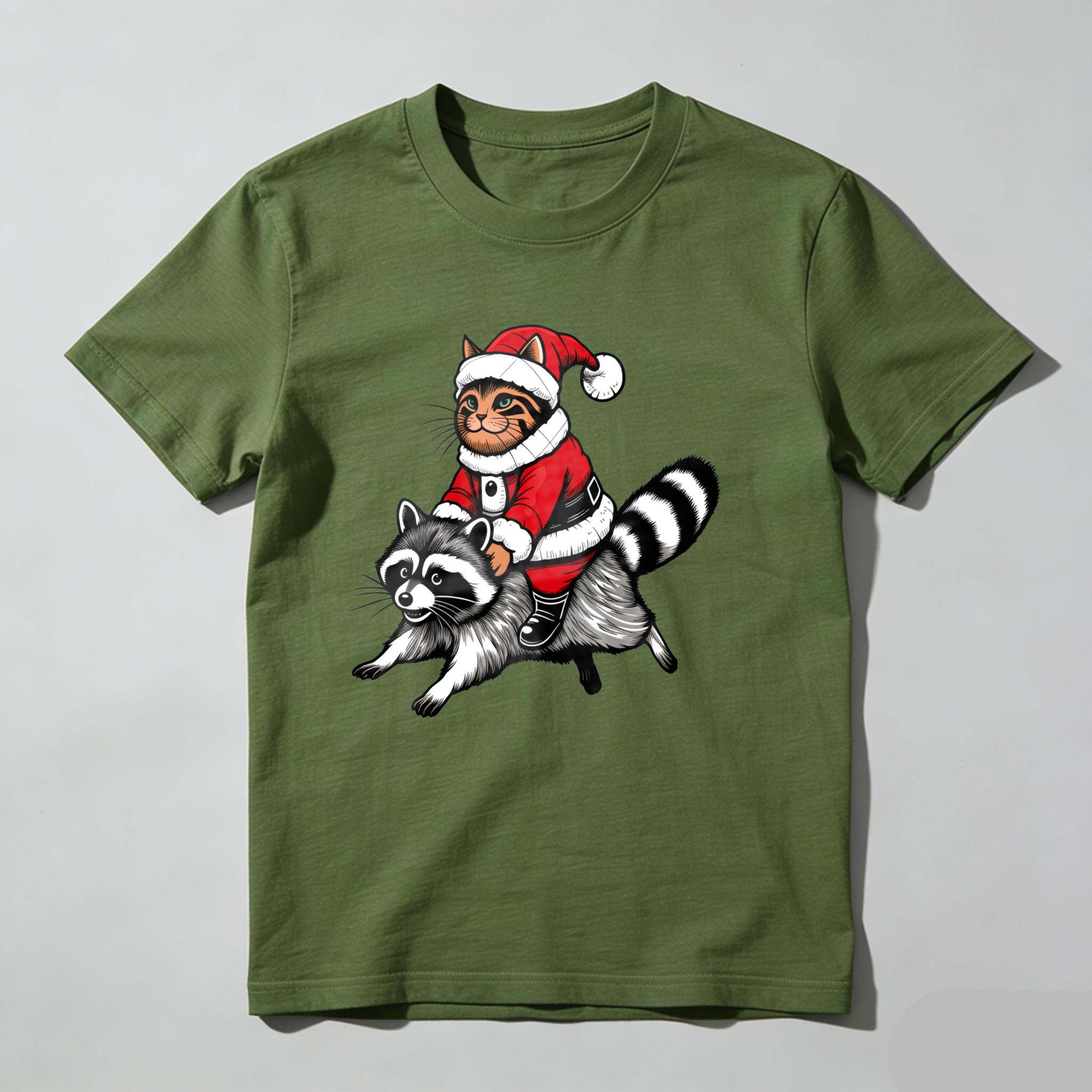 Dorawear™ Cat In Santa Suit Riding Raccoon T Shirt