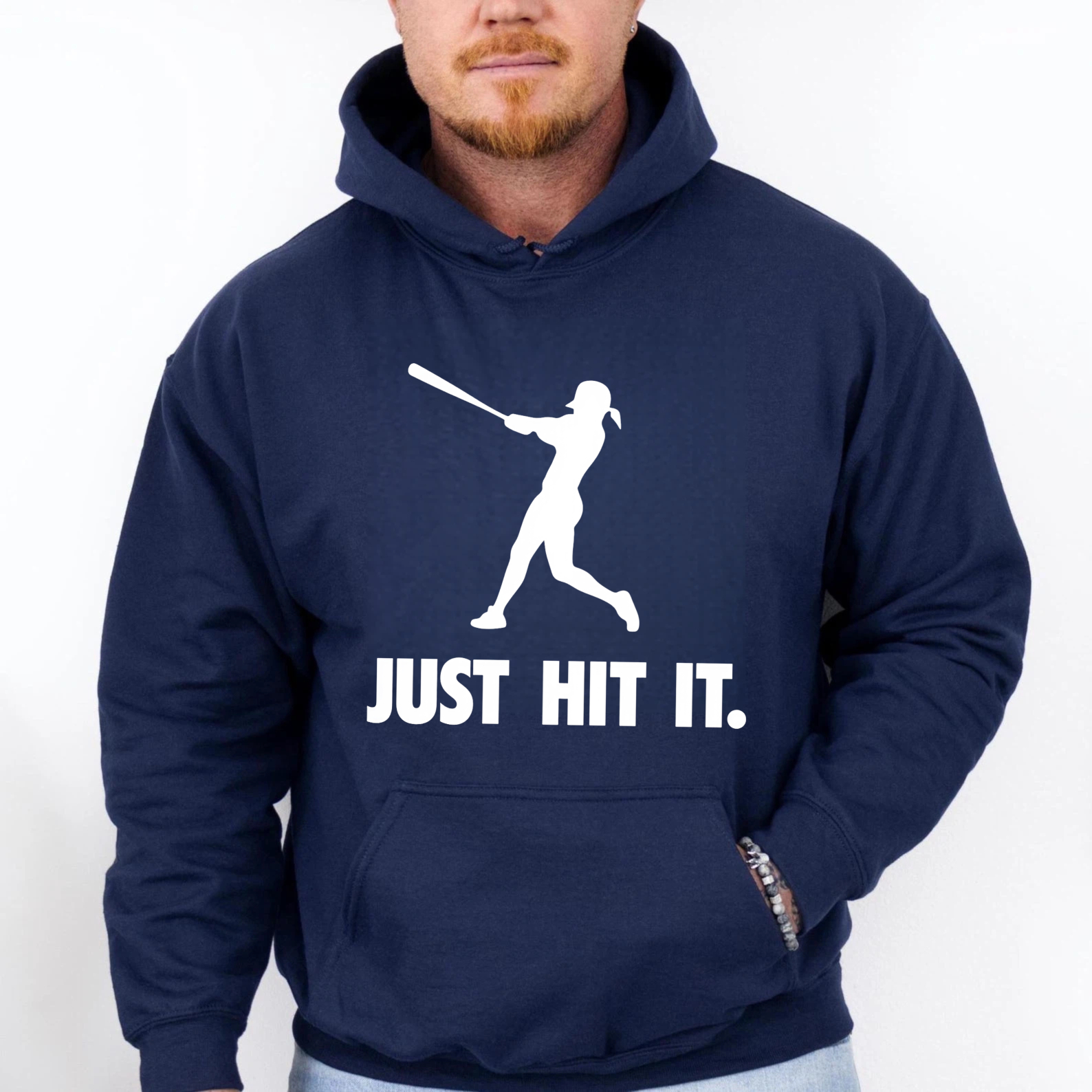 Dorawear™ Just Hit It Softball Player Silhouette Hoodie For Women And Men Sport Inspired Casual Sweatshirt With Pocket And Drawstring Hood-Dorawear