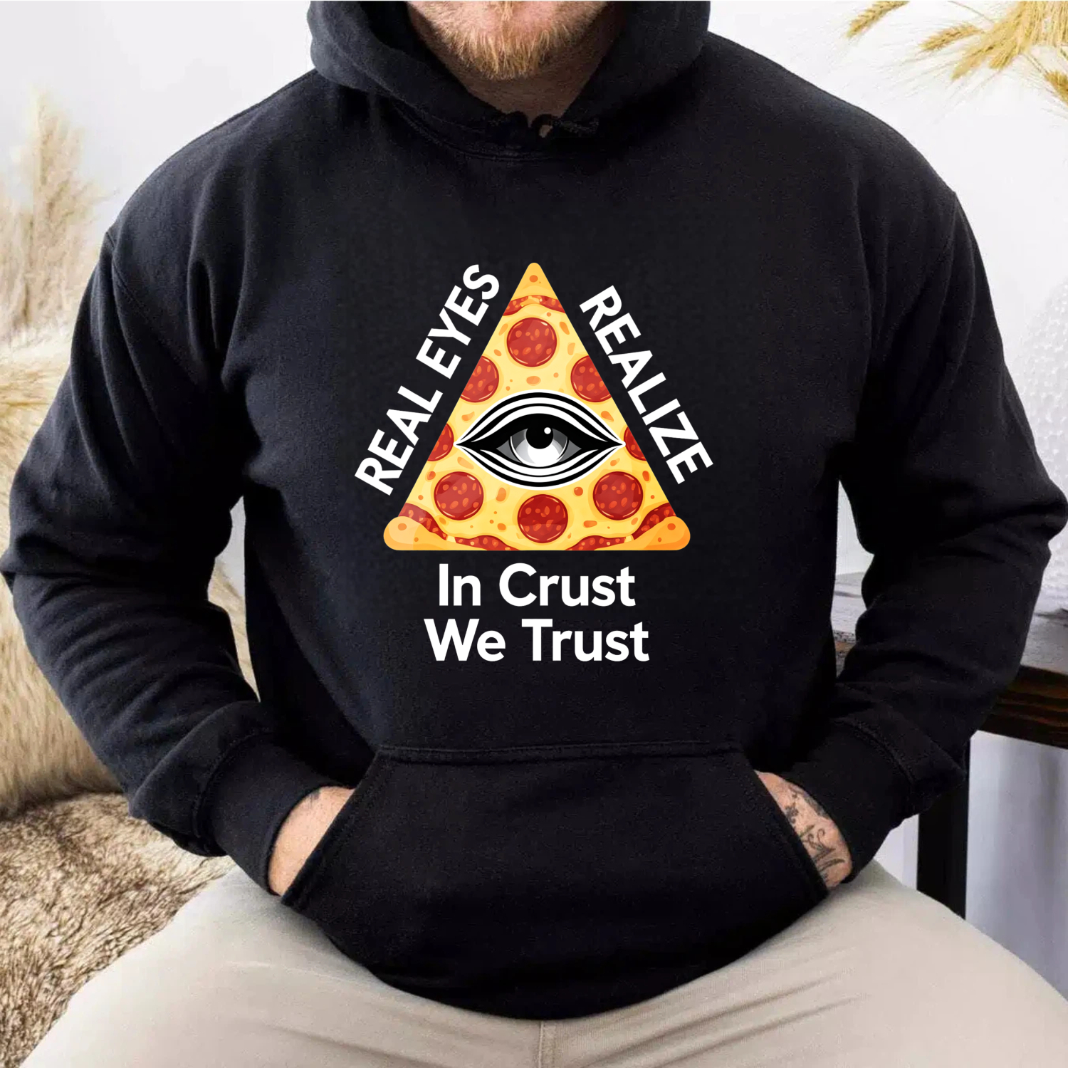 Dorawear™ Real Eyes Realize In Crust We Trust Pizza Eye Hoodie Sweatshirt Black Casual Wear For Men Women Unisex Fashion Gift Idea-Dorawear