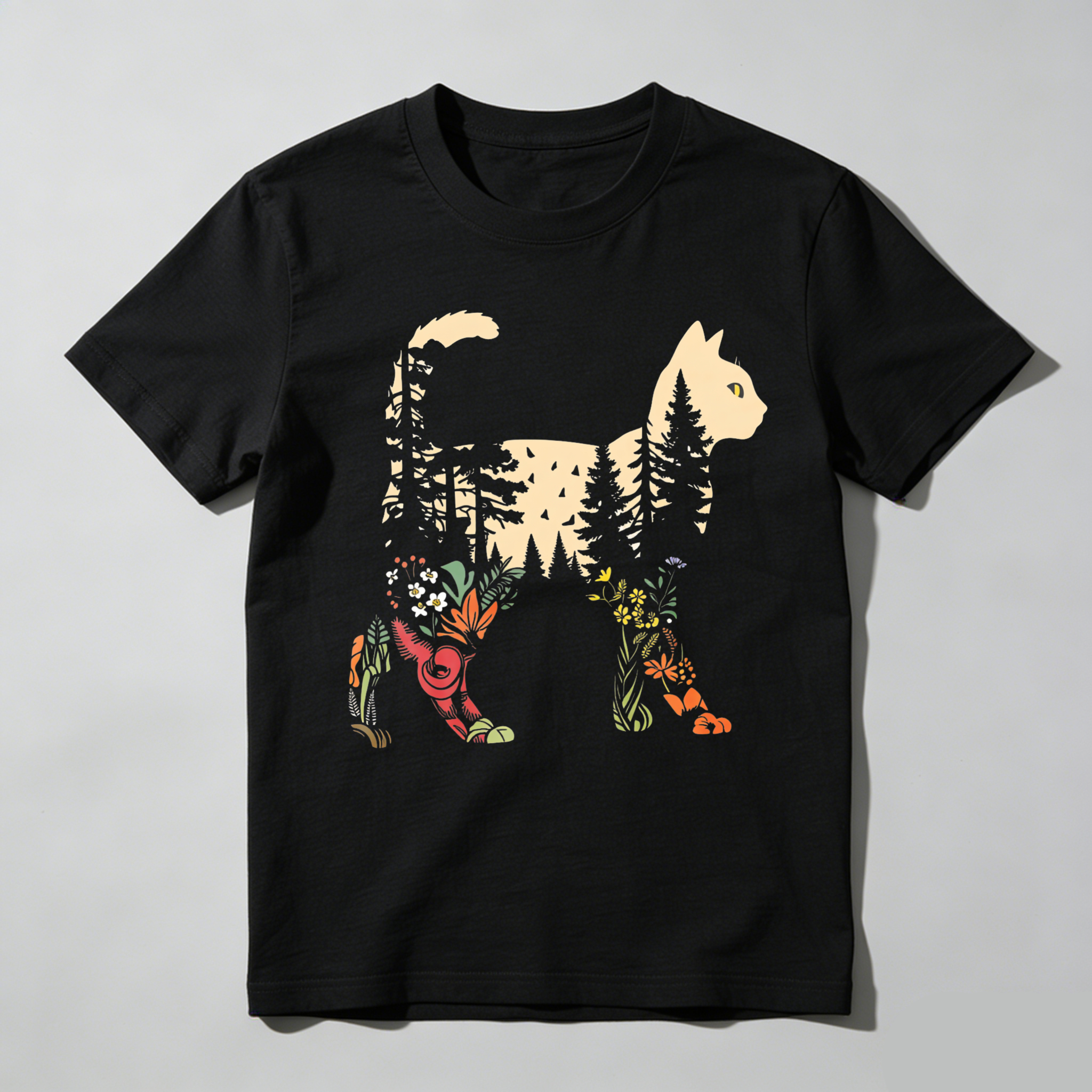Dorawear™ Cat Forest Flowers Pattern Art Design T Shirt