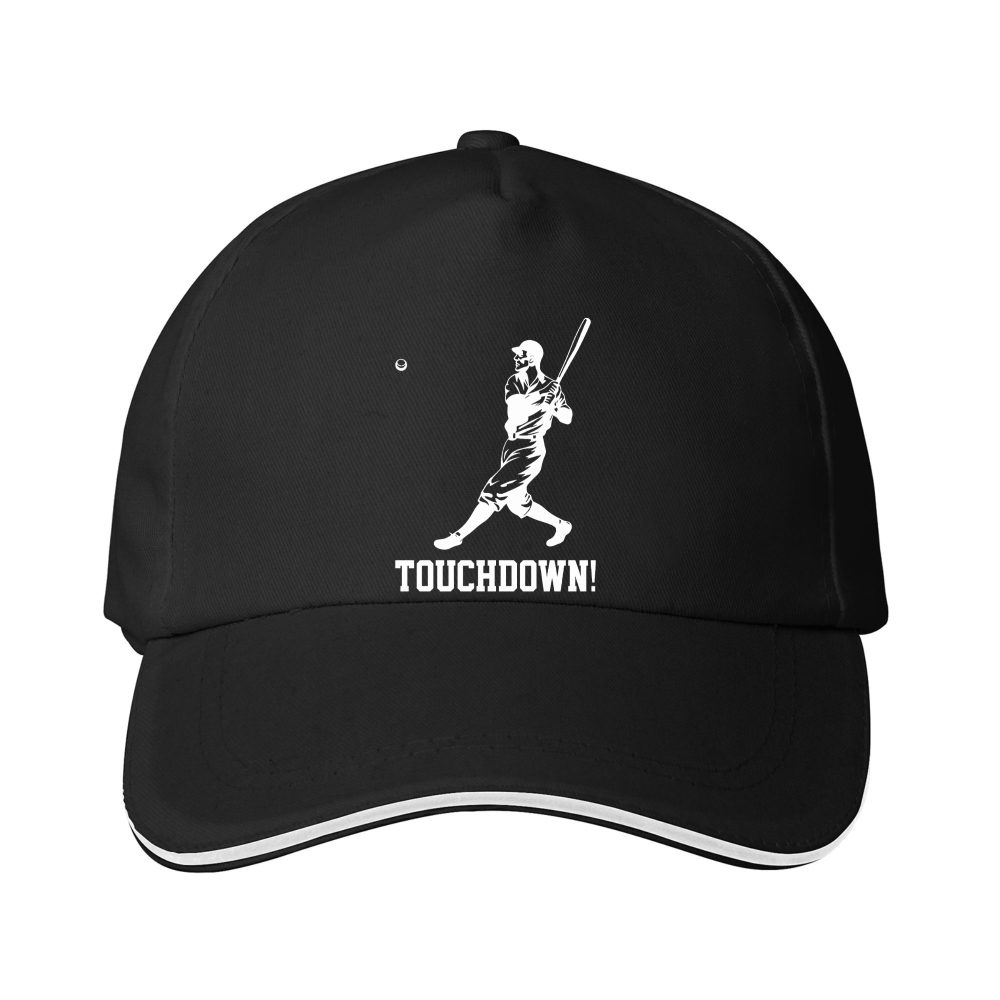 Dorawear™ Baseball Cap Player Swinging Bat Touchdown Text Sports Outdoors