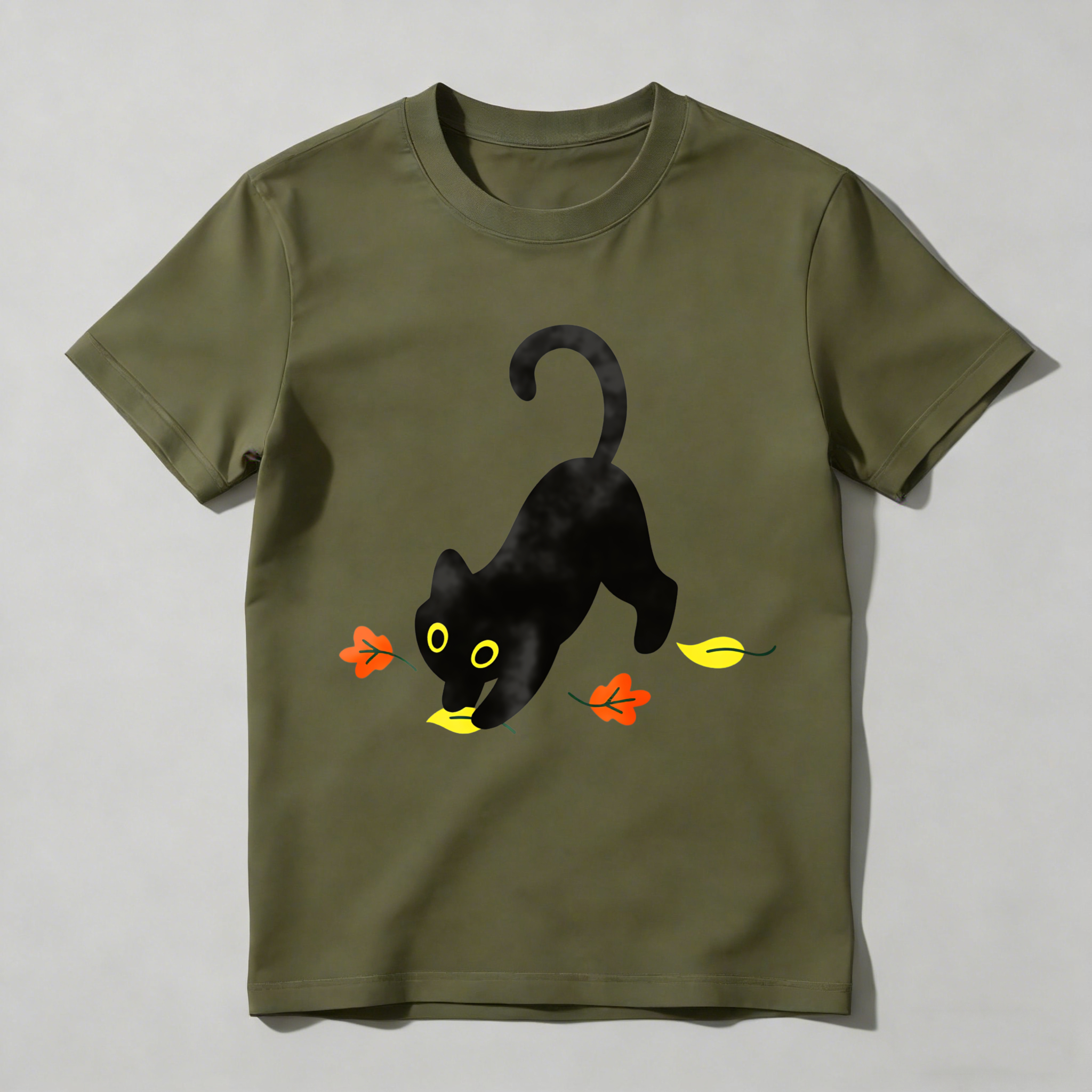 Dorawear™ White Cat Playing With Leaves T Shirt