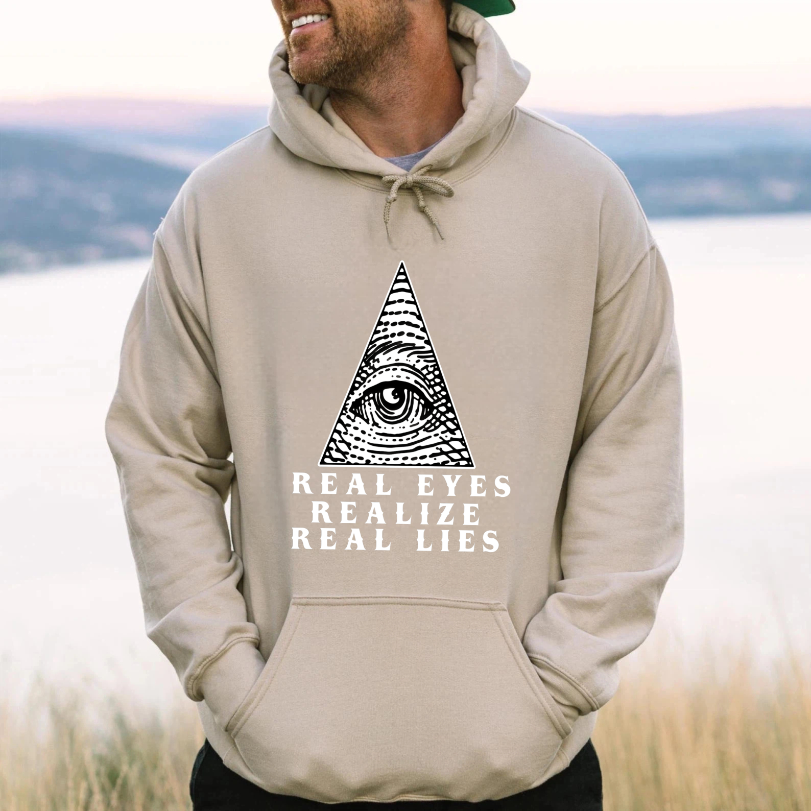 Dorawear™ Real Eyes Realize Real Lies Hoodie With All Seeing Eye Design Black Sweatshirt For Men And Women Casual Wear Fashion Statement Piece-Dorawear